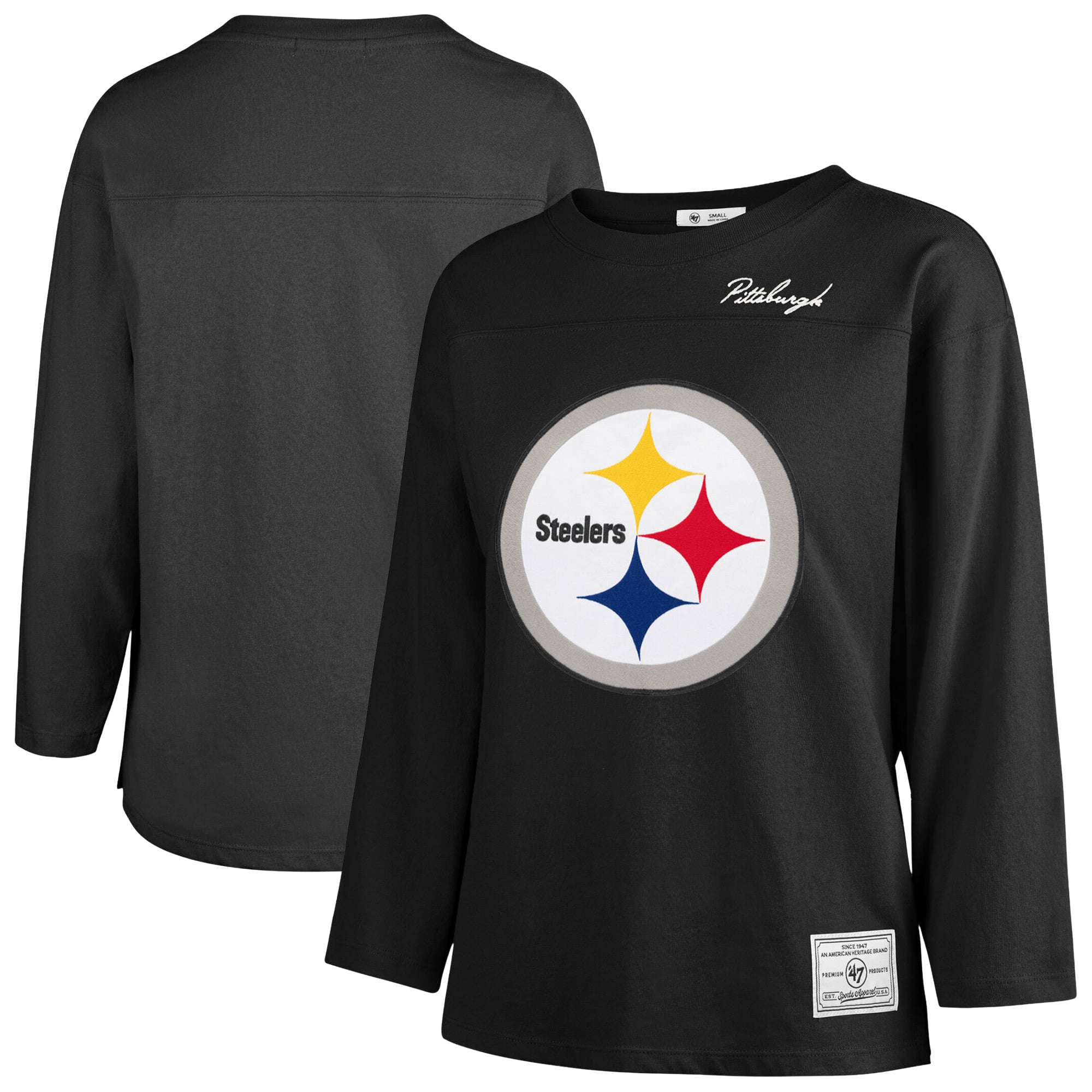 T-shirt à manches longues intemporel Pittsburgh Steelers noir '47' pour femmes