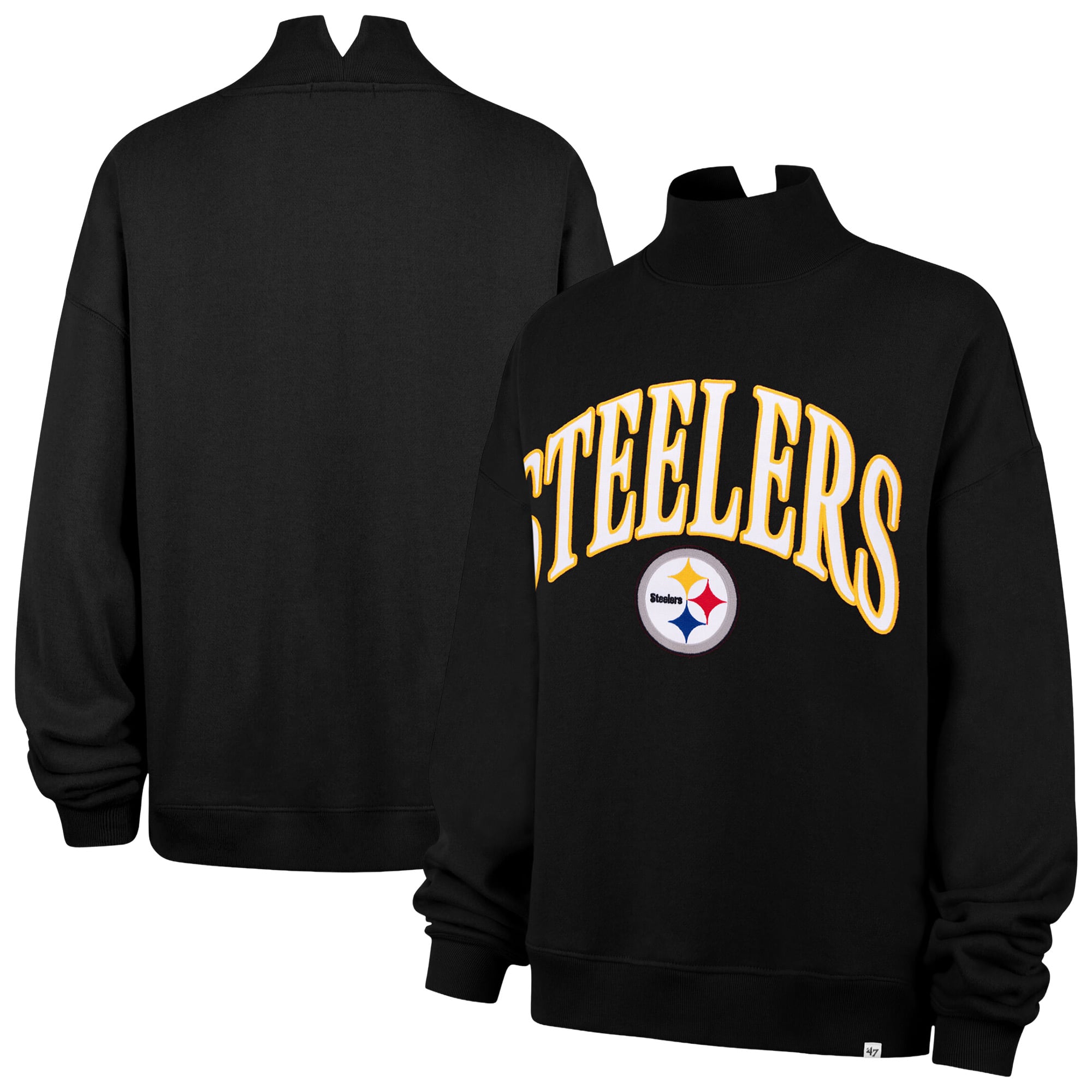 Sweat-shirt à col montant oversize noir Pittsburgh Steelers '47 pour femme