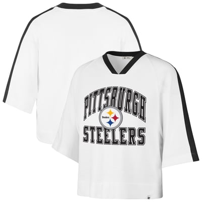 Pittsburgh Steelers '47 Women's Big Overarch Drop Needle Raglan V-Neck T-Shirt - White