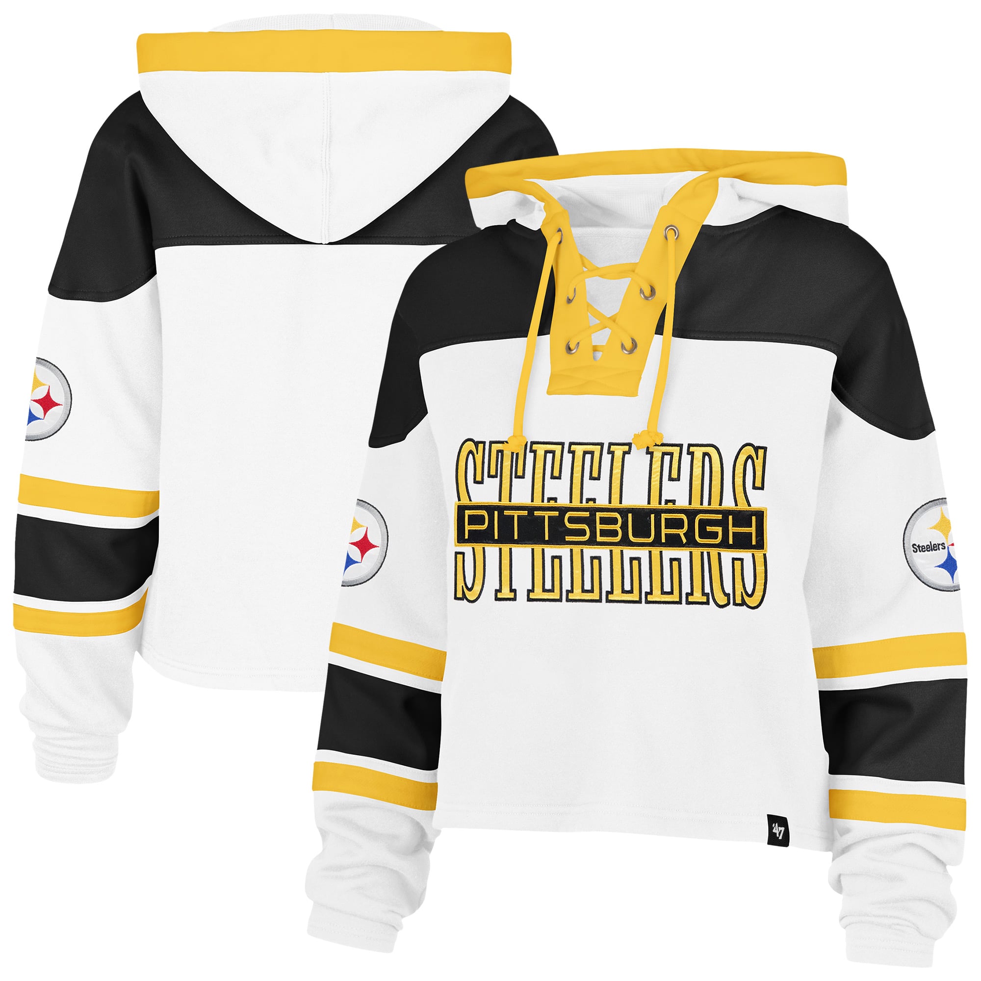 Women's '47 White Pittsburgh Steelers Cut Thru Superior Lacer Hoodie