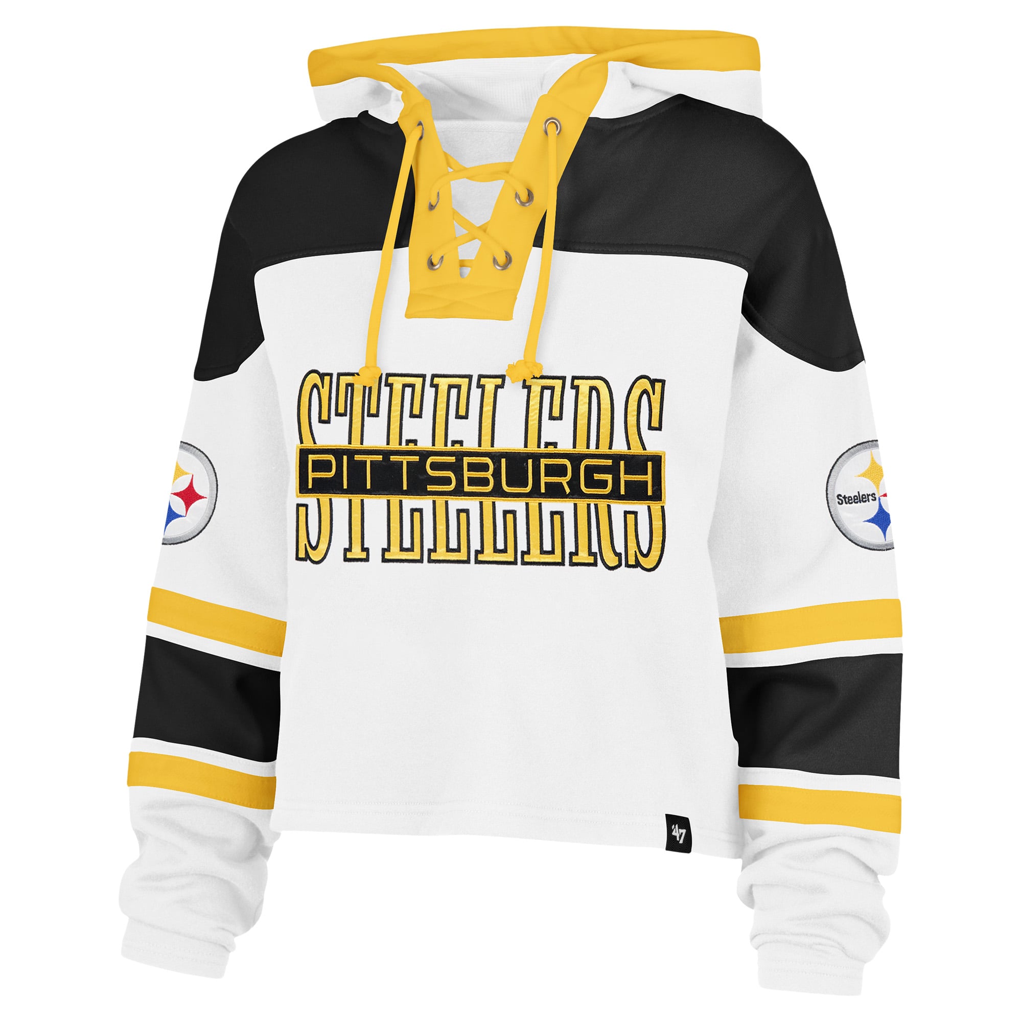 Women's '47 White Pittsburgh Steelers Cut Thru Superior Lacer Hoodie