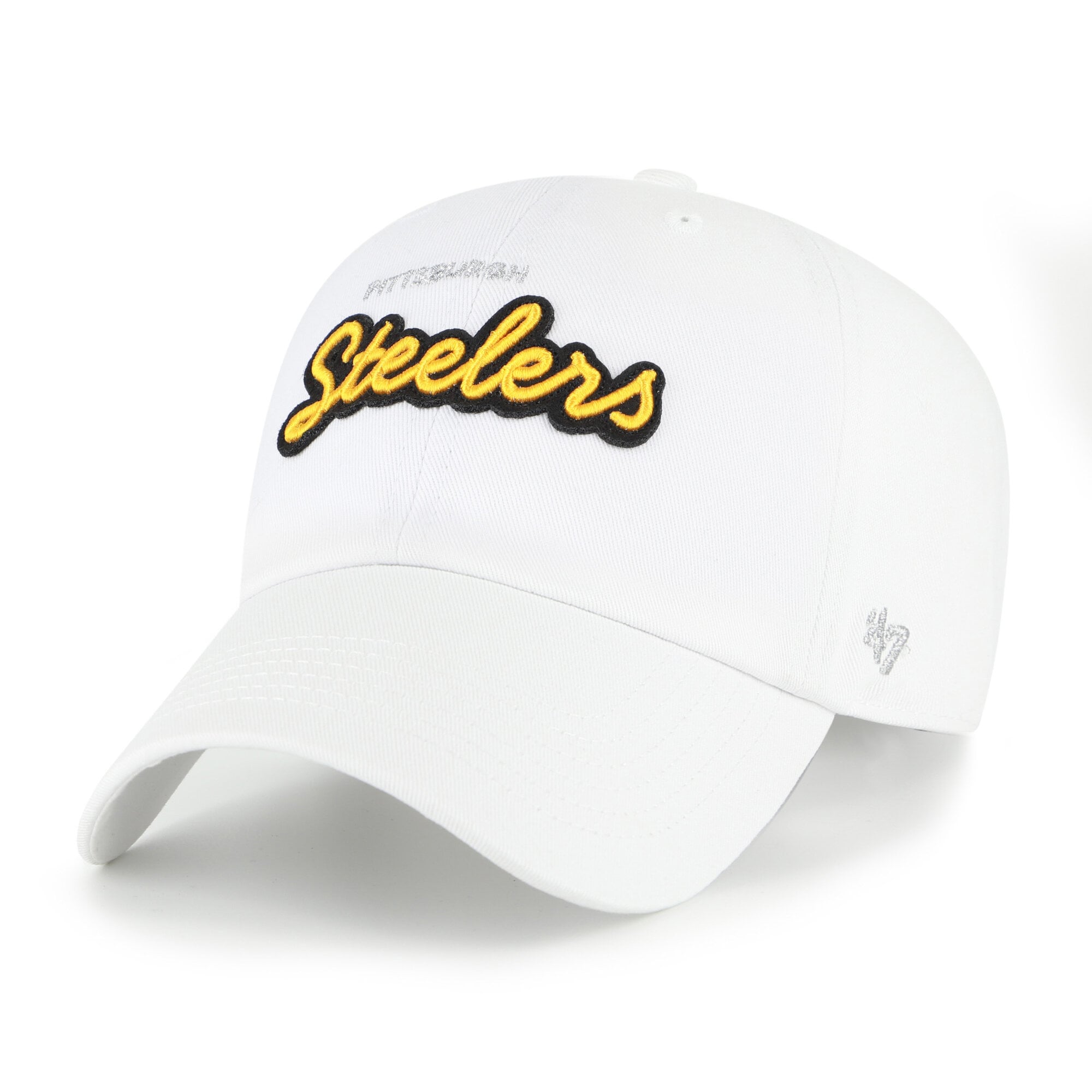 Women's '47 White Pittsburgh Steelers Trendy Script Clean Up Adjustable Hat