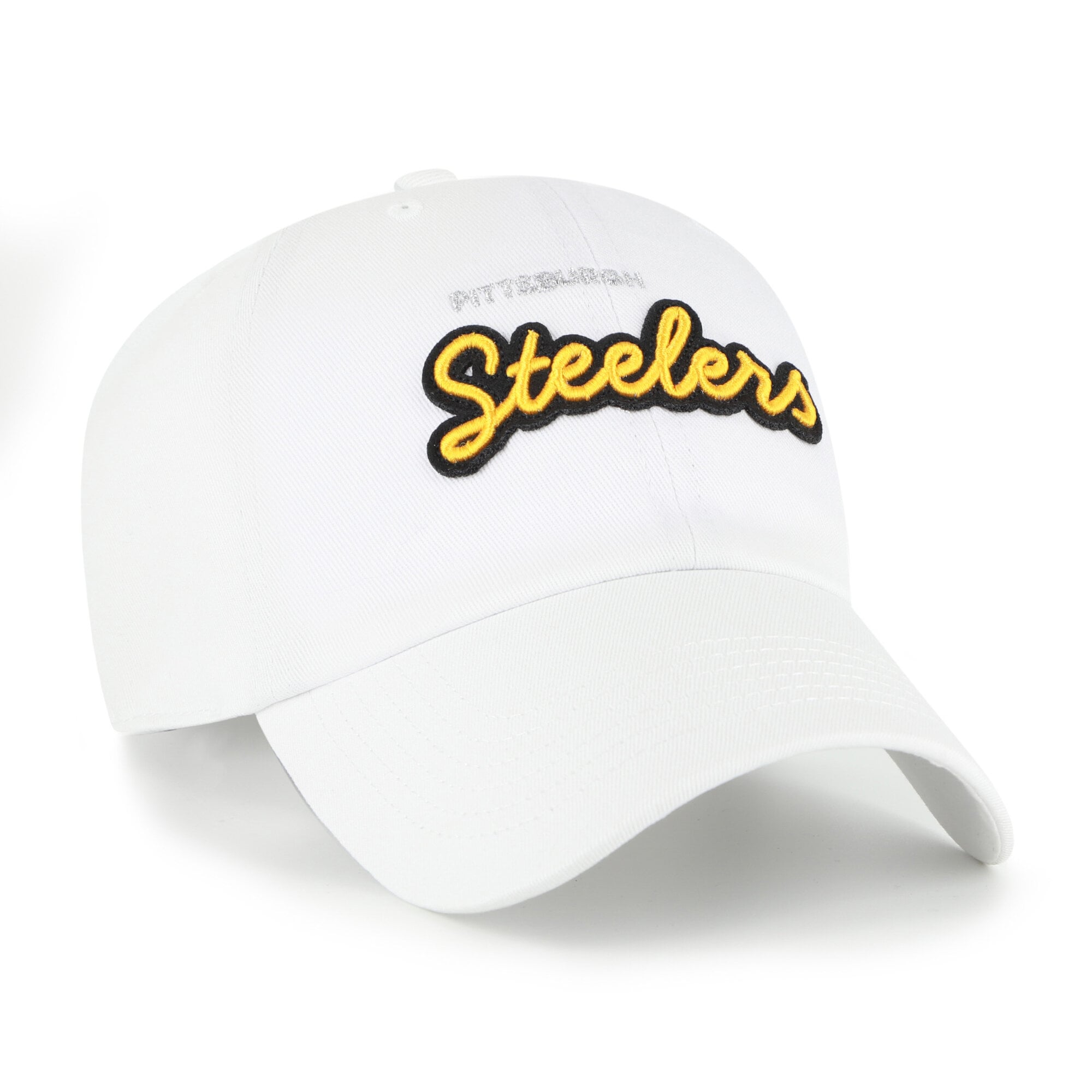 Women's '47 White Pittsburgh Steelers Trendy Script Clean Up Adjustable Hat