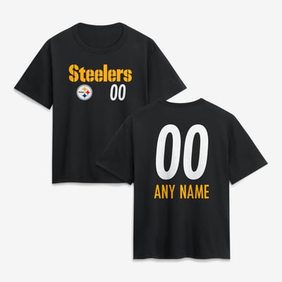 Pittsburgh Steelers Women's Touchdown Wordmark Personalized Name & Number T-Shirt - Black