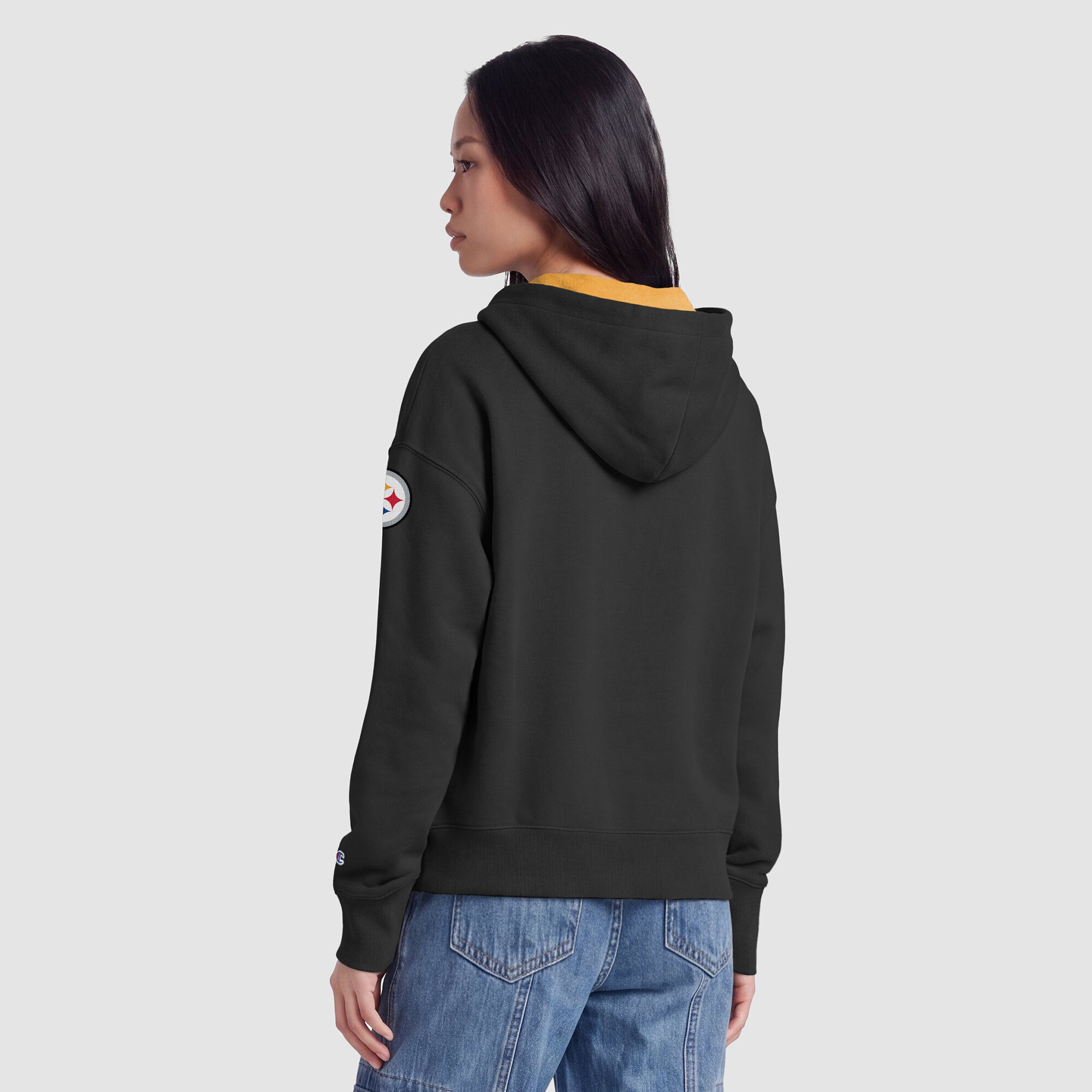 Sweat à capuche zippé noir Champion Pittsburgh Steelers pour femme