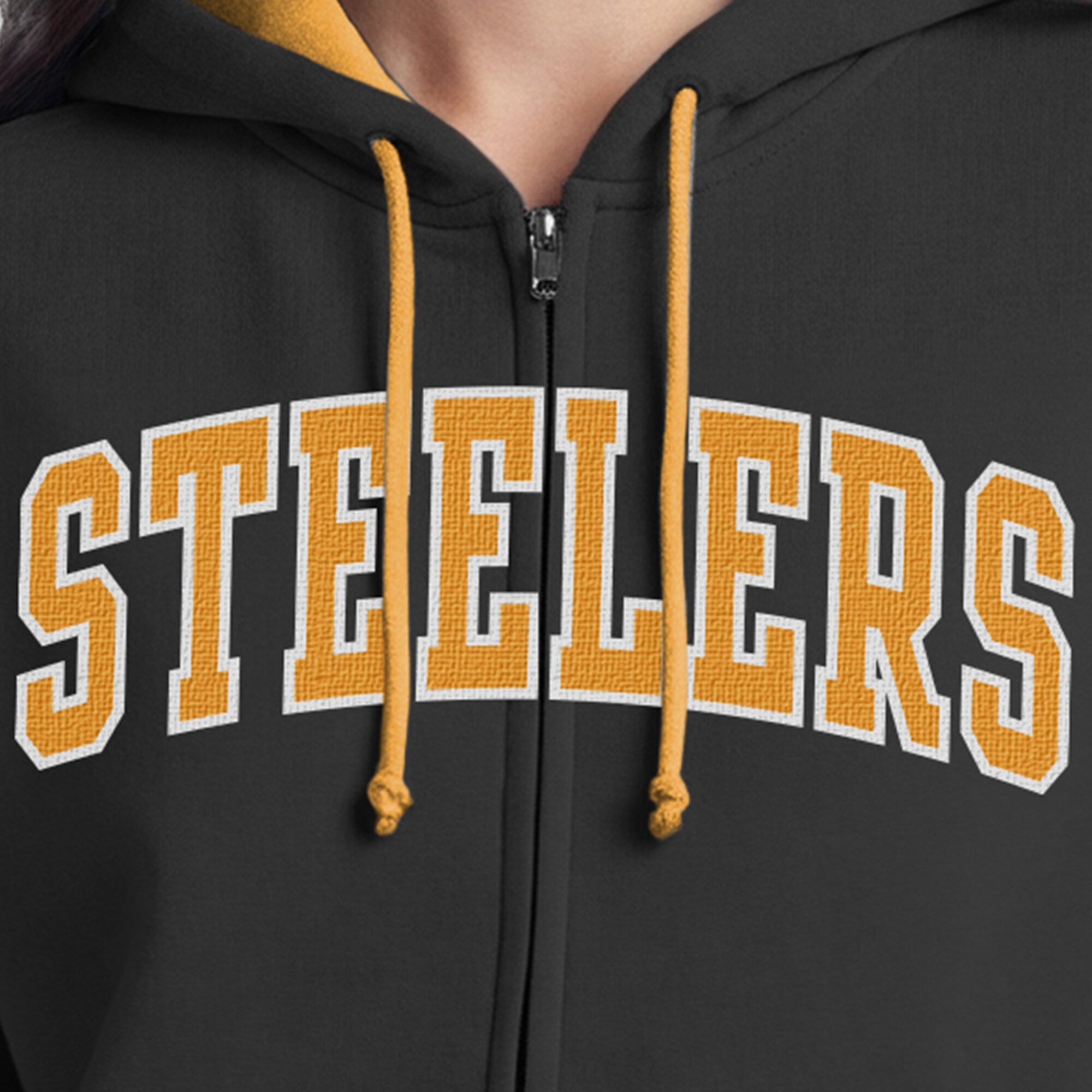 Sweat à capuche zippé noir Champion Pittsburgh Steelers pour femme