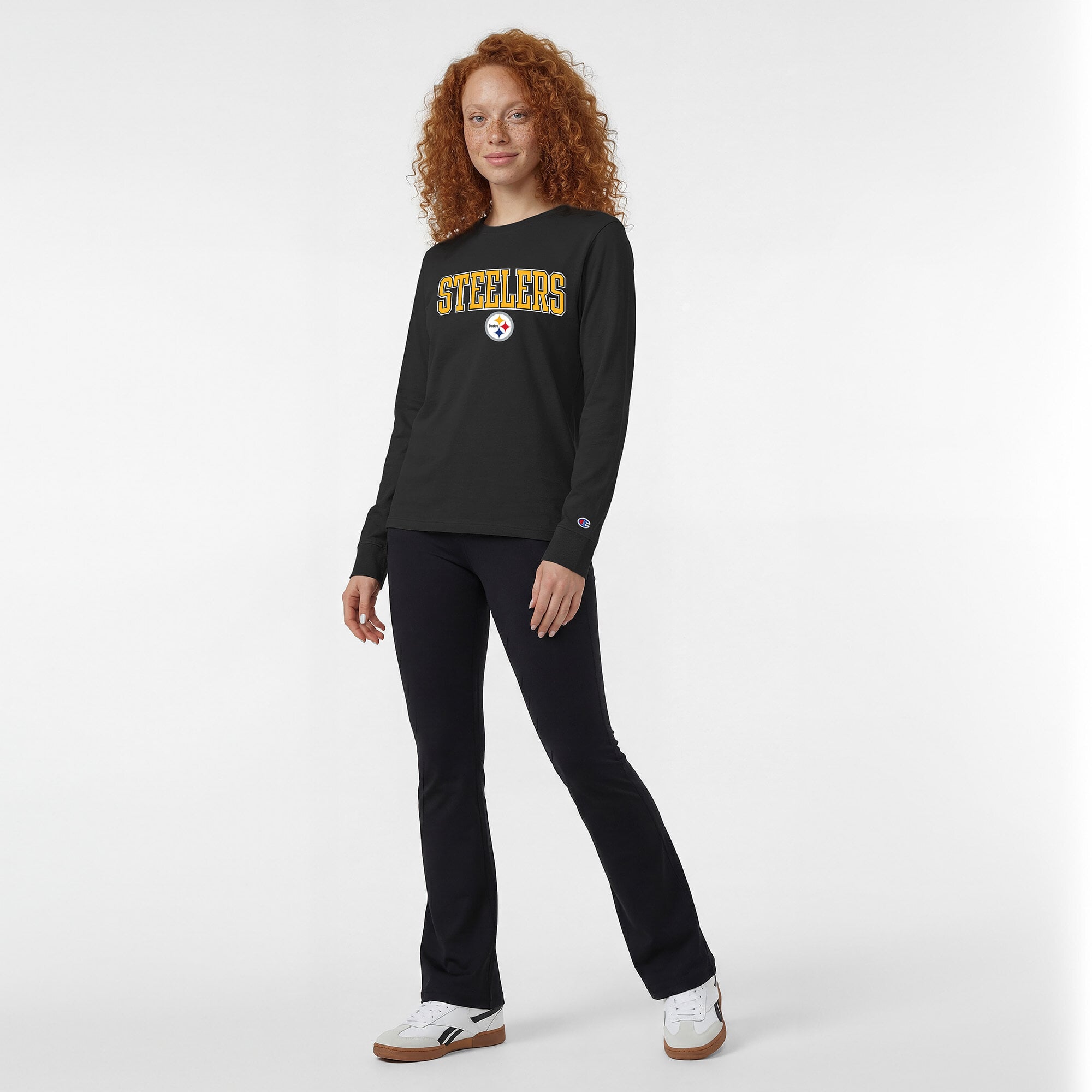 T-shirt à manches longues noir Champion Pittsburgh Steelers Core Logo pour femmes