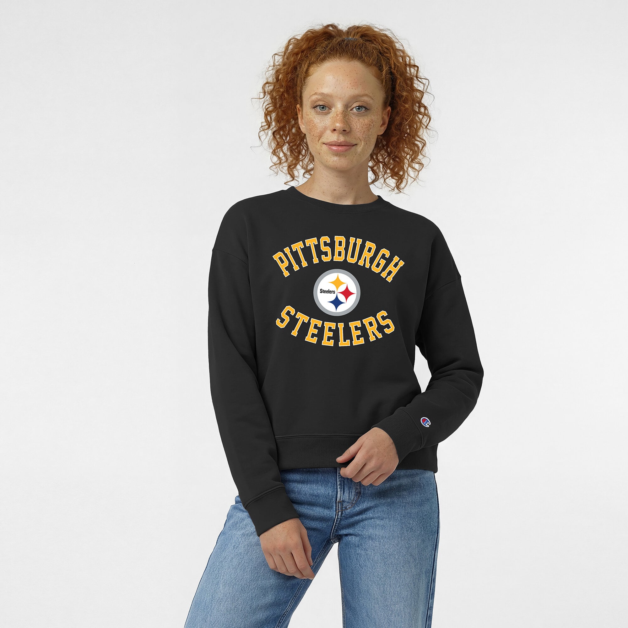Sweat-shirt Champion noir Pittsburgh Steelers Heart & Soul Powerblend pour femme