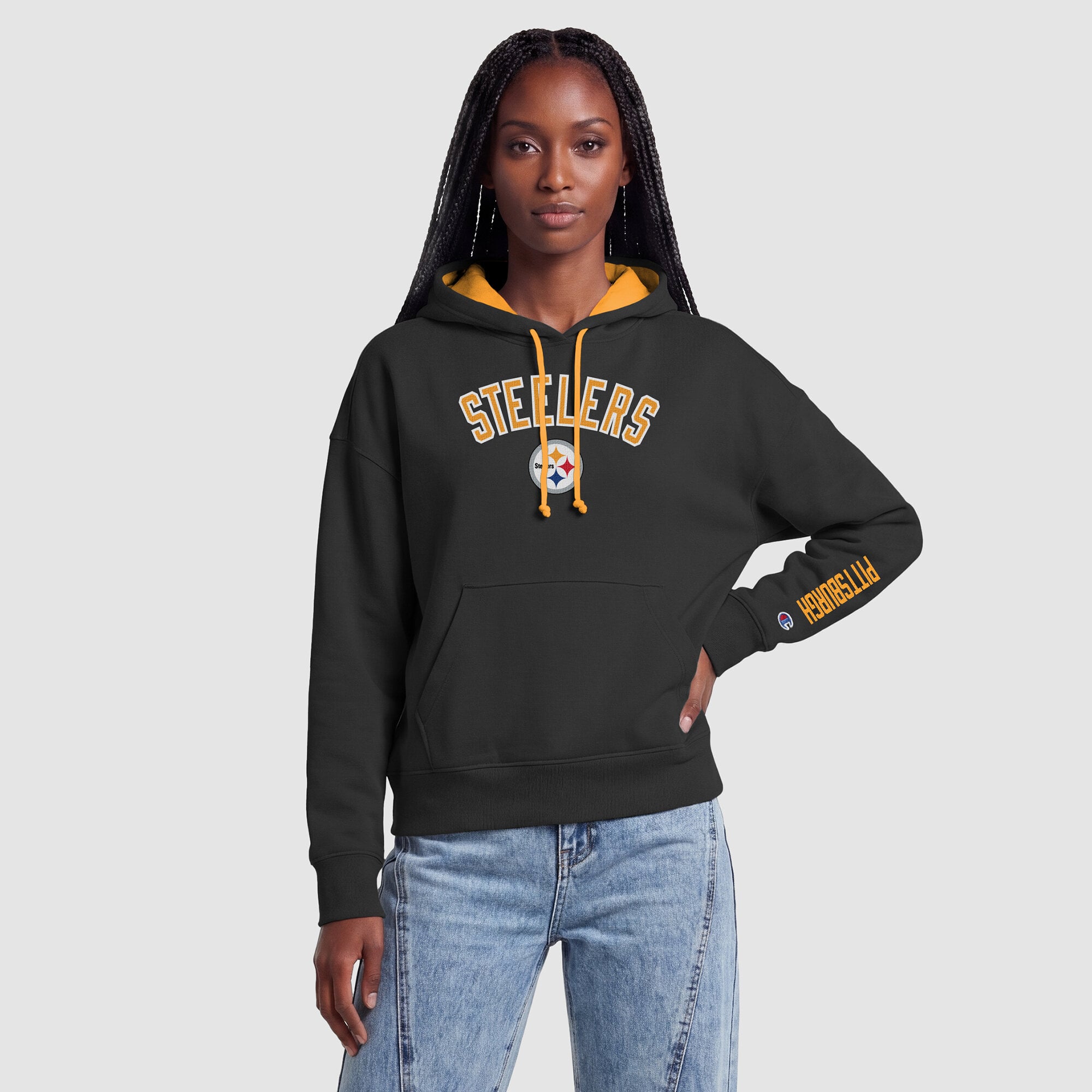 Women's Champion  Black/Gold Pittsburgh Steelers Contrast Liner Hoodie