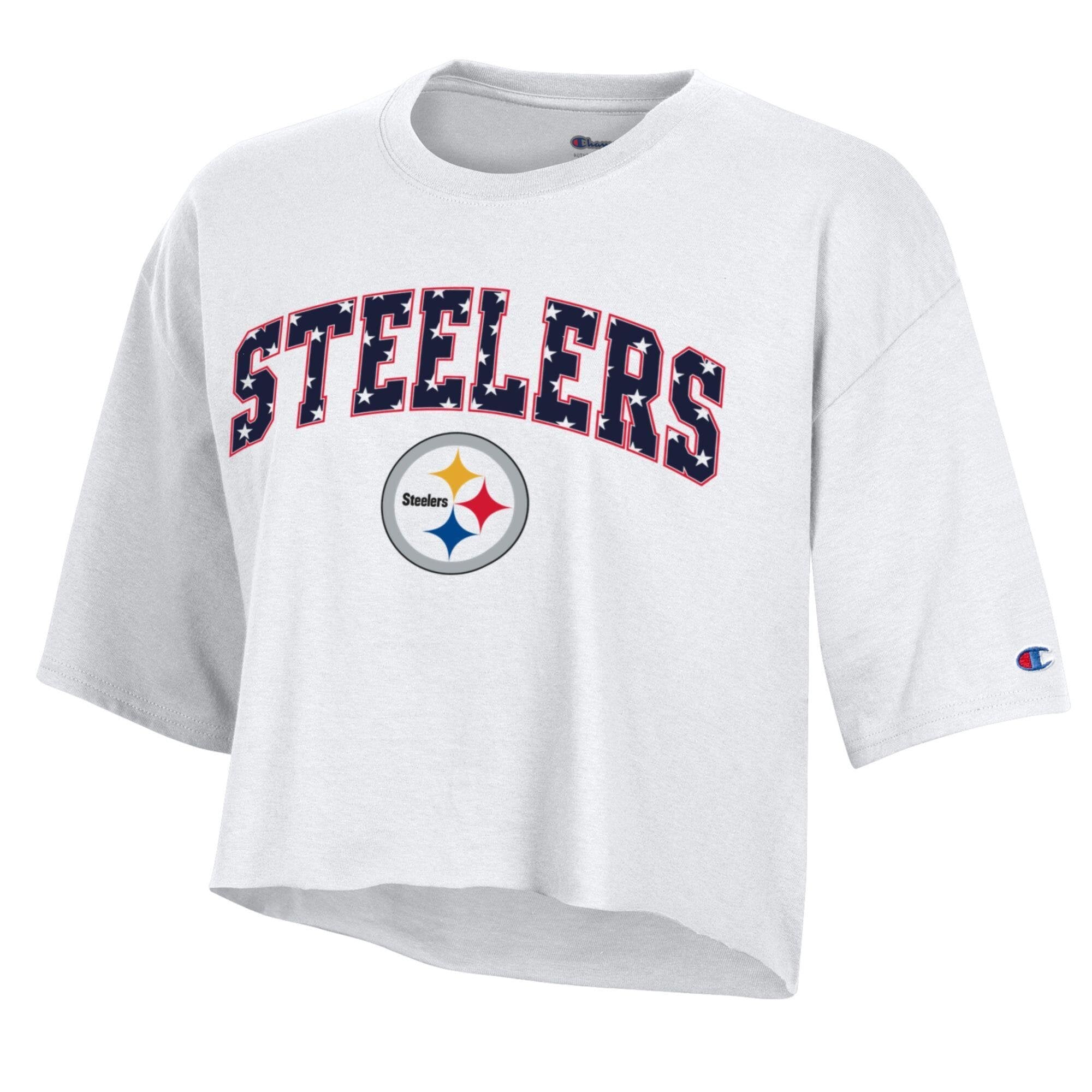 Women's Champion White Pittsburgh Steelers Star Spangled Cropped T-Shirt