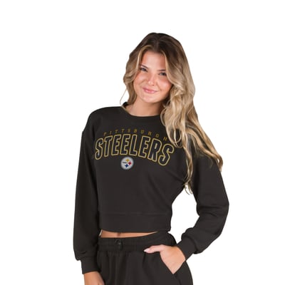  Pittsburgh Steelers Concepts Sport Women's Kingston Long Sleeve Lounge Cropped Top - Black