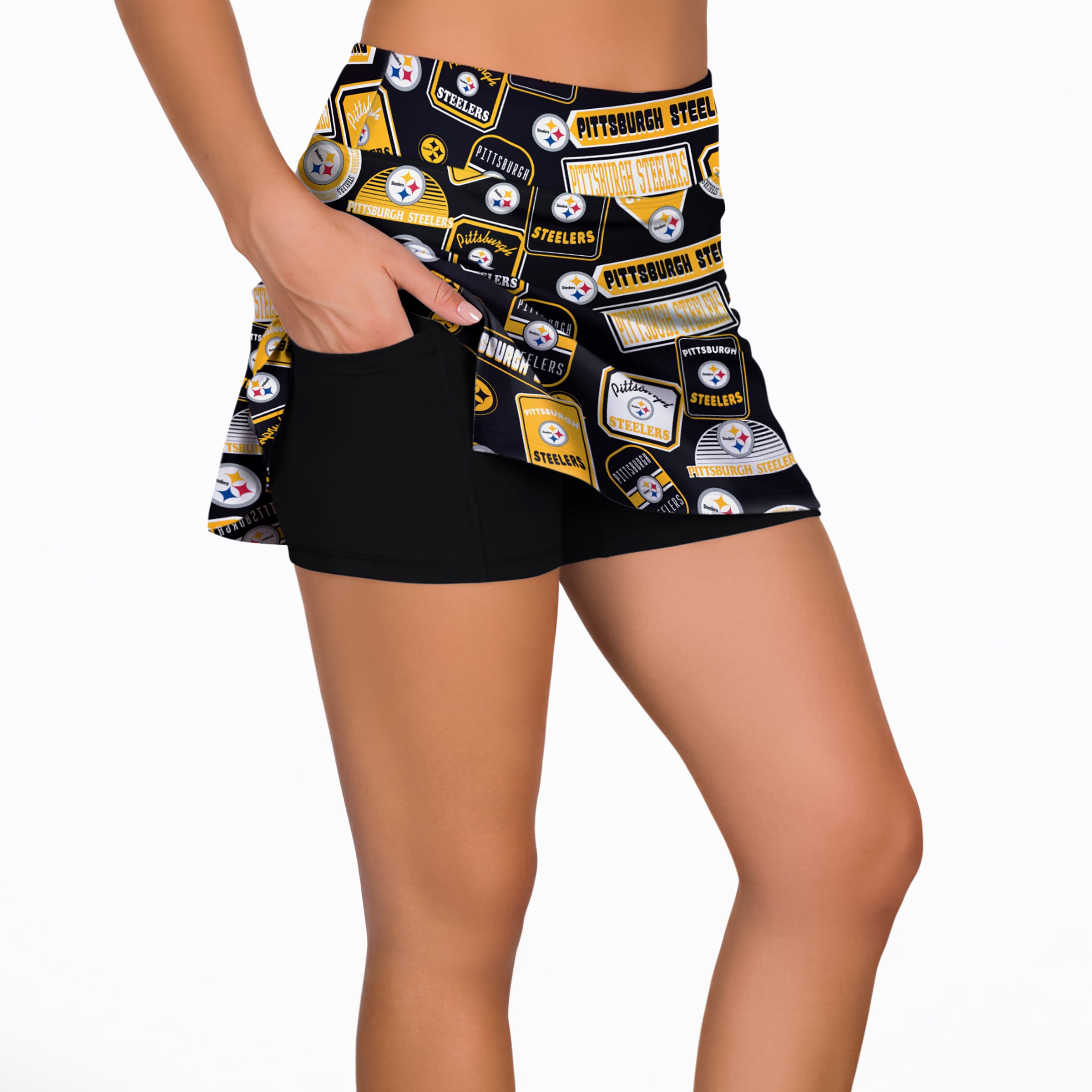 Women's Concepts Sport Black Pittsburgh Steelers Plus Grady Allover Print Sleep Skort