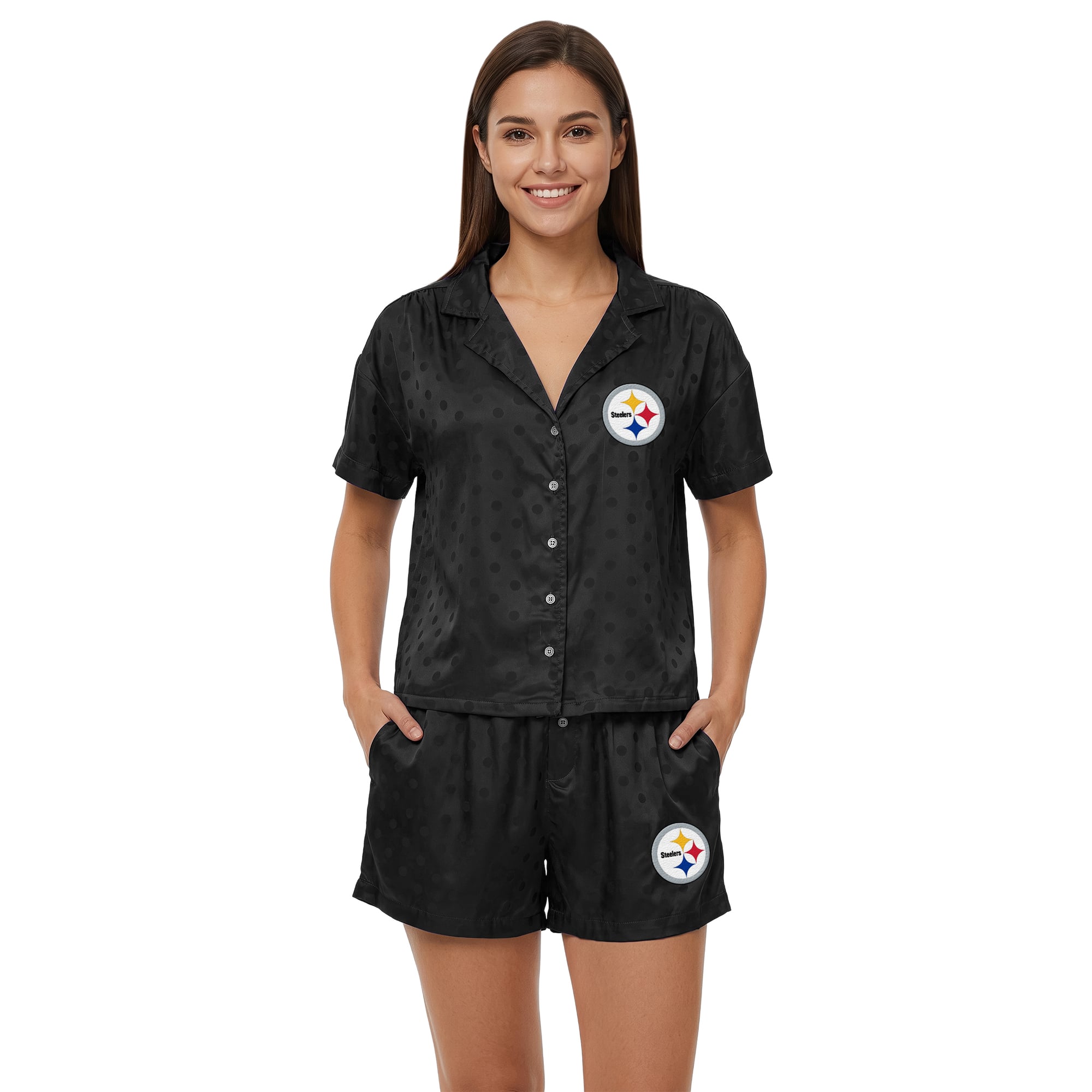 Women's Concepts Sport  Black Pittsburgh Steelers Wink Dot Satin Jacquard Sleep Set