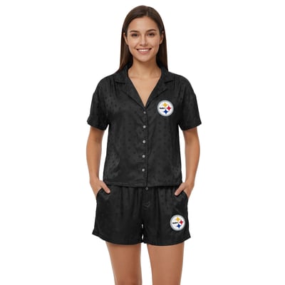  Pittsburgh Steelers Concepts Sport Women's Wink Dot Satin Jacquard Sleep Set - Black