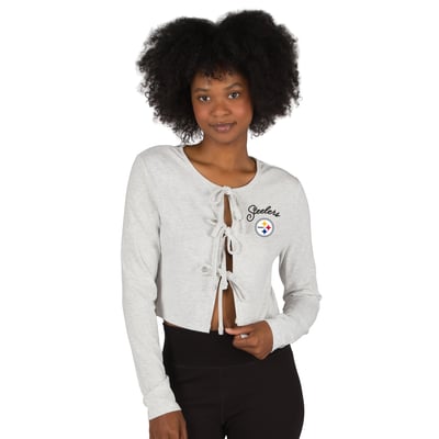Pittsburgh Steelers Concepts Sport Women's Fray Knit Long-Sleeve Tie Front Top - Gray