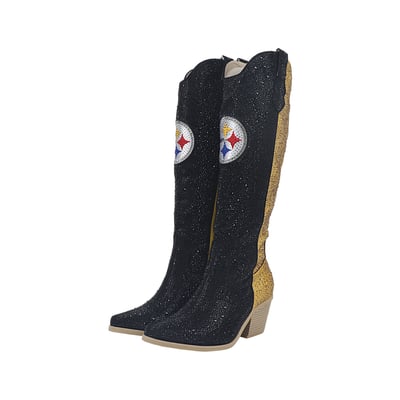  Pittsburgh Steelers Cuce Women's Two-Tone Crystal Cowboy Boot - Black/Gold