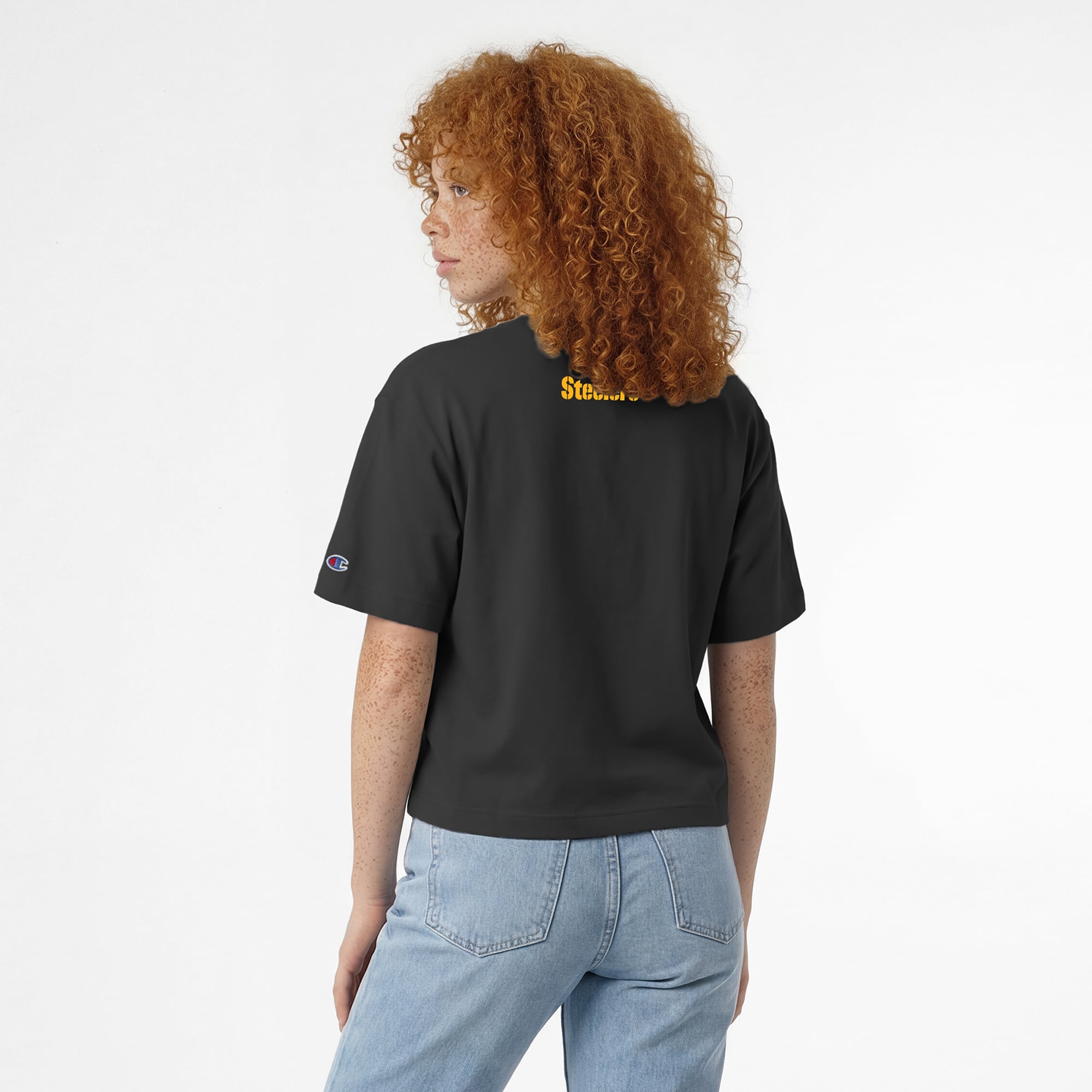 T-shirt Disney x Champion noir Pittsburgh Steelers Pete All-Star pour femmes