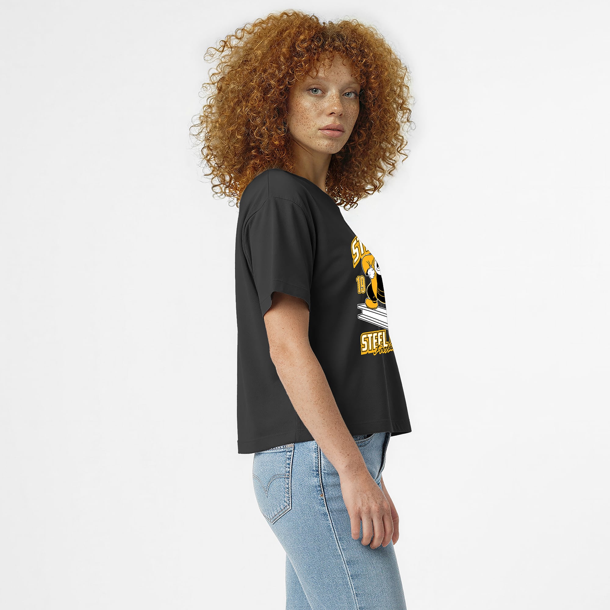 T-shirt Disney x Champion noir Pittsburgh Steelers Pete All-Star pour femmes