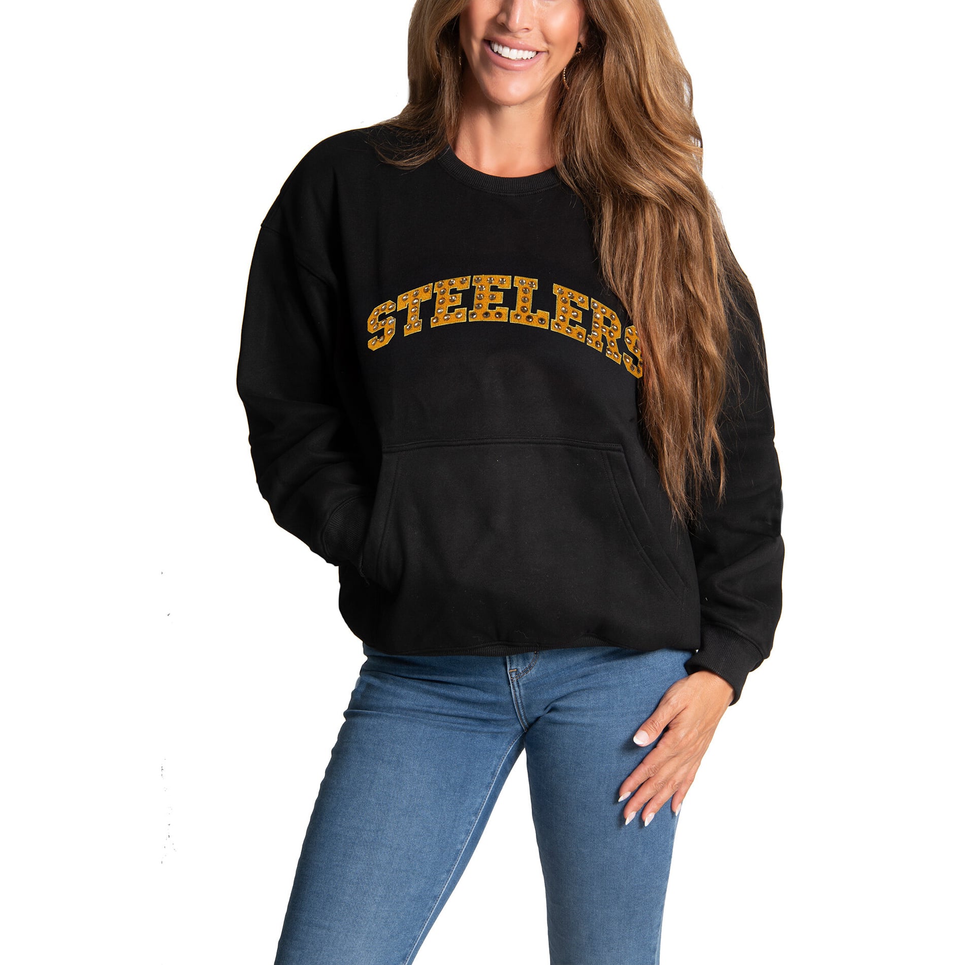 Sweat-shirt à bijoux en chenille noire FABGATING by Cuce Pittsburgh Steelers pour femme