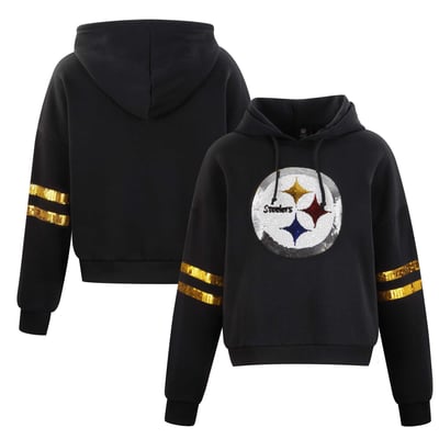 Pittsburgh Steelers FABGATING by Cuce Women's Cropped Sequins Hoodie - Black