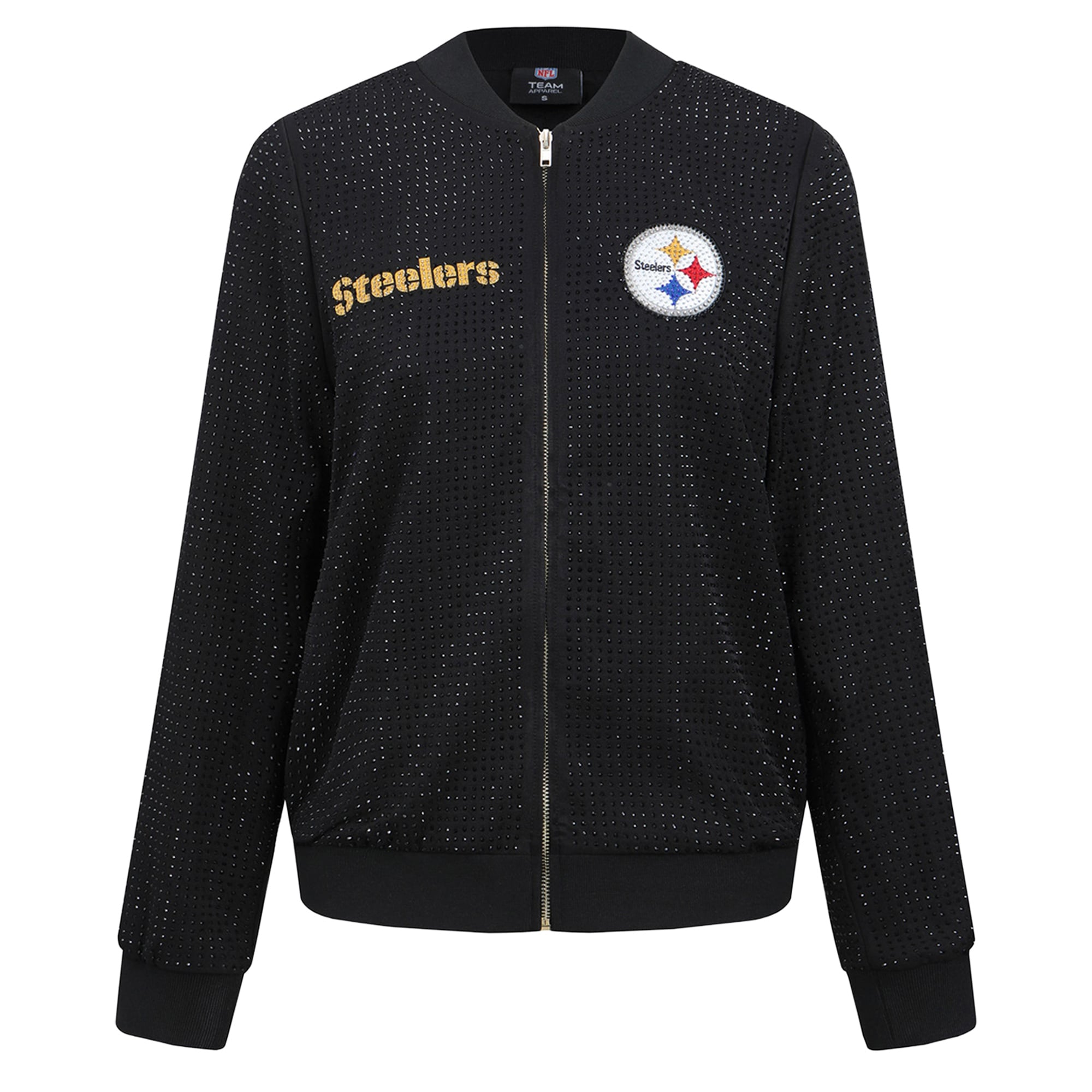 Veste bomber zippée intégrale en cristal Pittsburgh Steelers noire FABGATING by Cuce pour femme