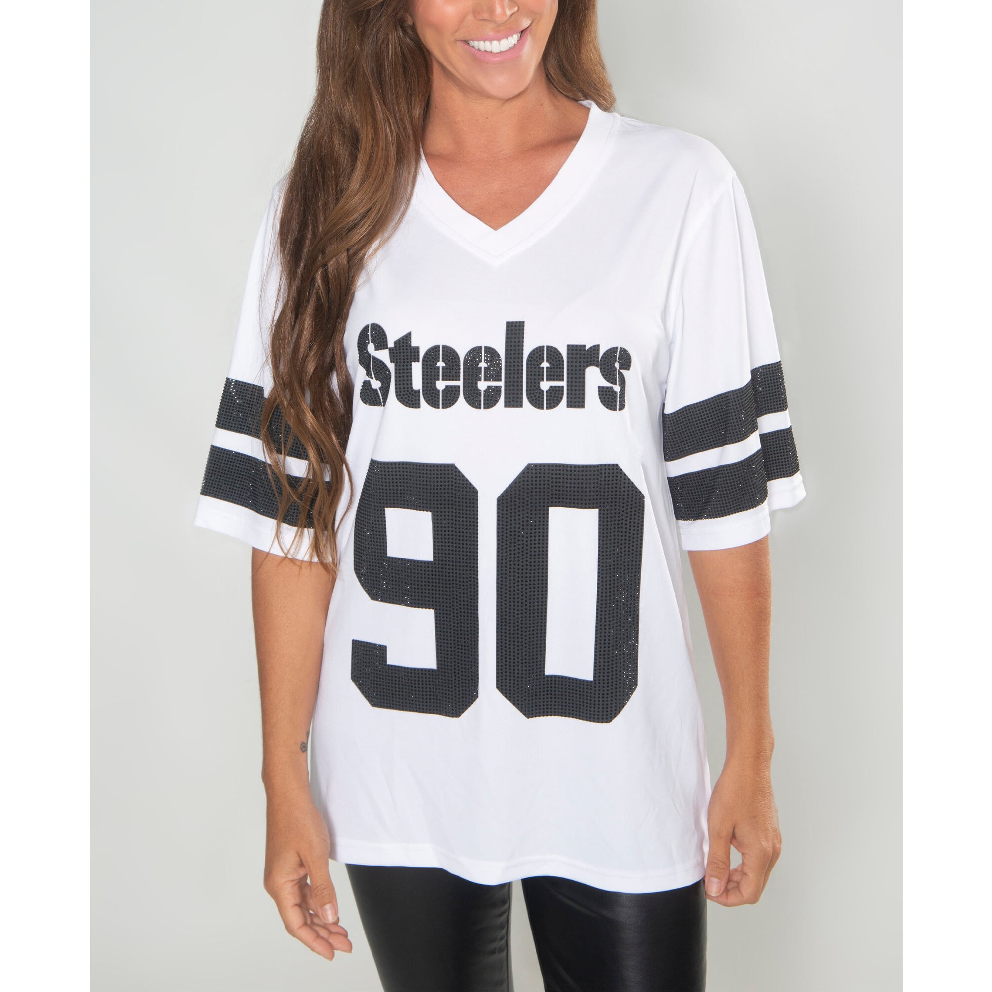 Tunique à col en V ornée de cristaux T.J. Watt des Steelers Pittsburgh, par FABGATING by Cuce, pour femme