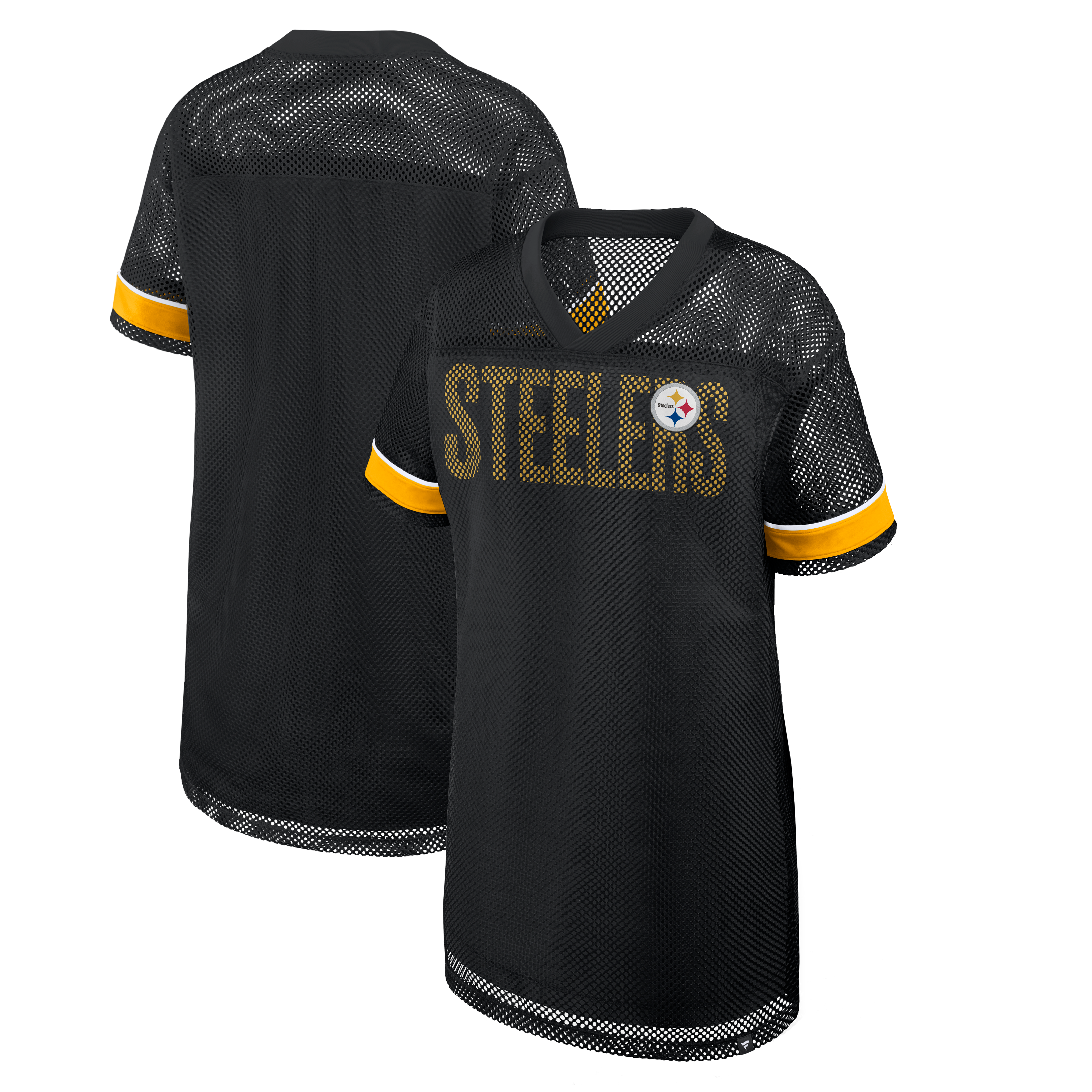 Women's Fanatics  Black Pittsburgh Steelers Oversized Team First Deep Route Mesh V-Neck Dress