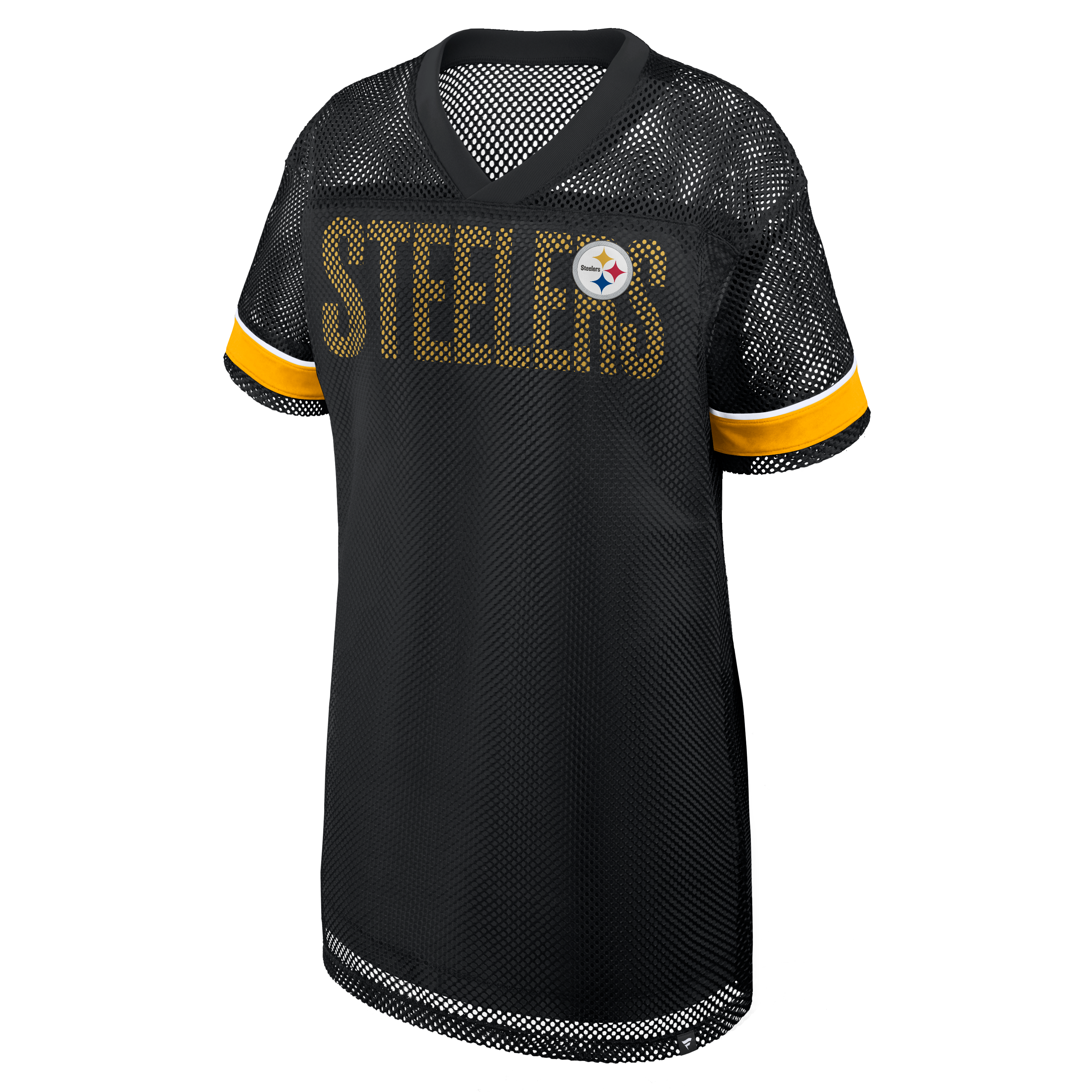 Women's Fanatics  Black Pittsburgh Steelers Oversized Team First Deep Route Mesh V-Neck Dress