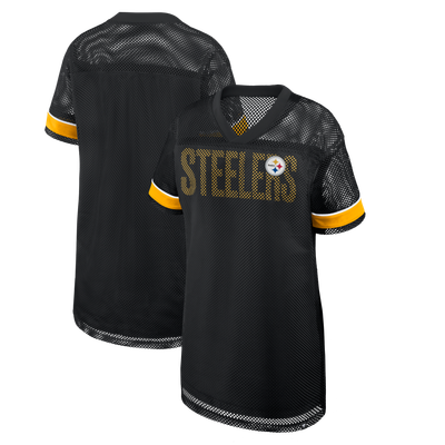  Pittsburgh Steelers Fanatics Women's Oversized Team First Deep Route Mesh V-Neck Dress - Black