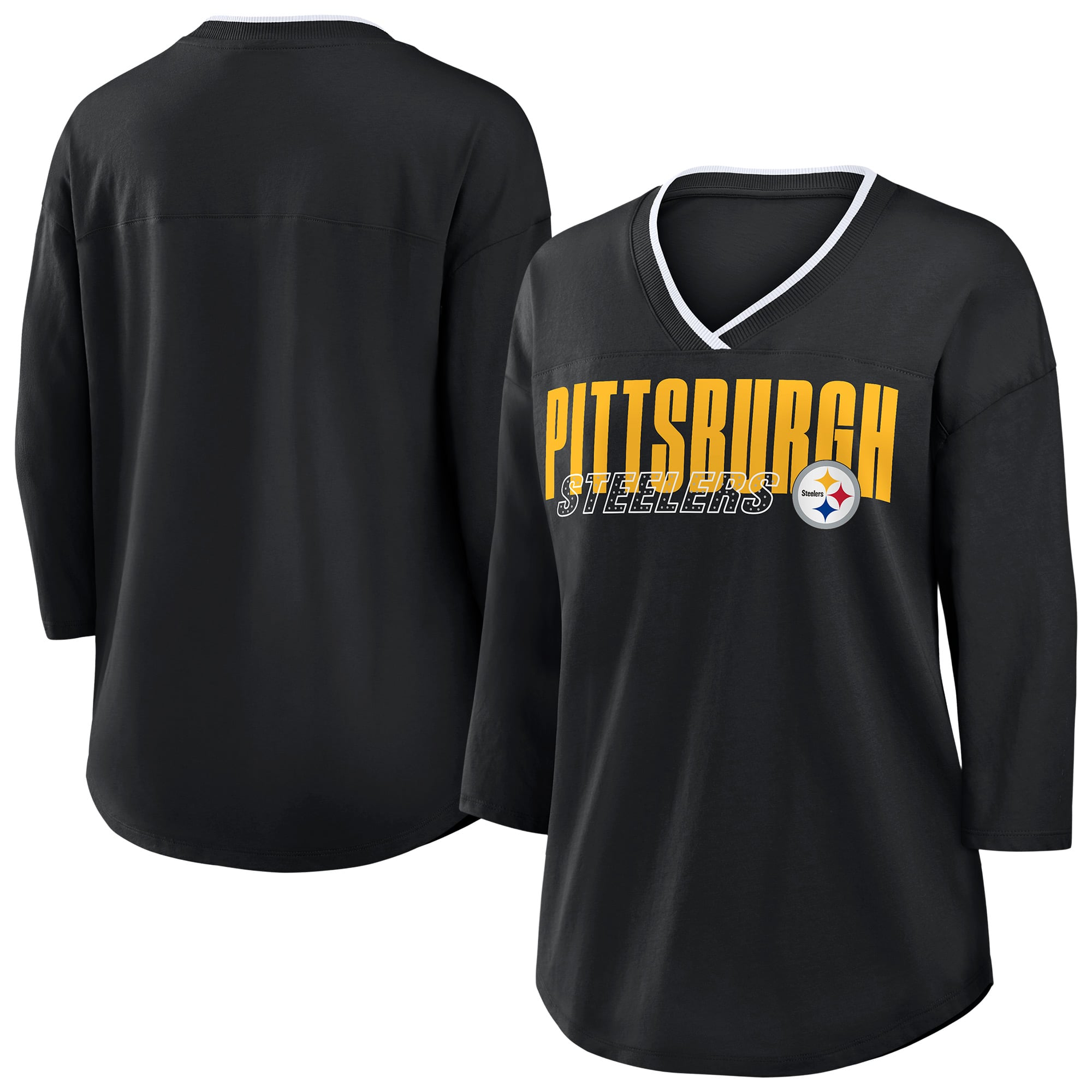 Women's Fanatics Black Pittsburgh Steelers Plus Deceptive Juke 3/4-Sleeve V-Neck T-Shirt