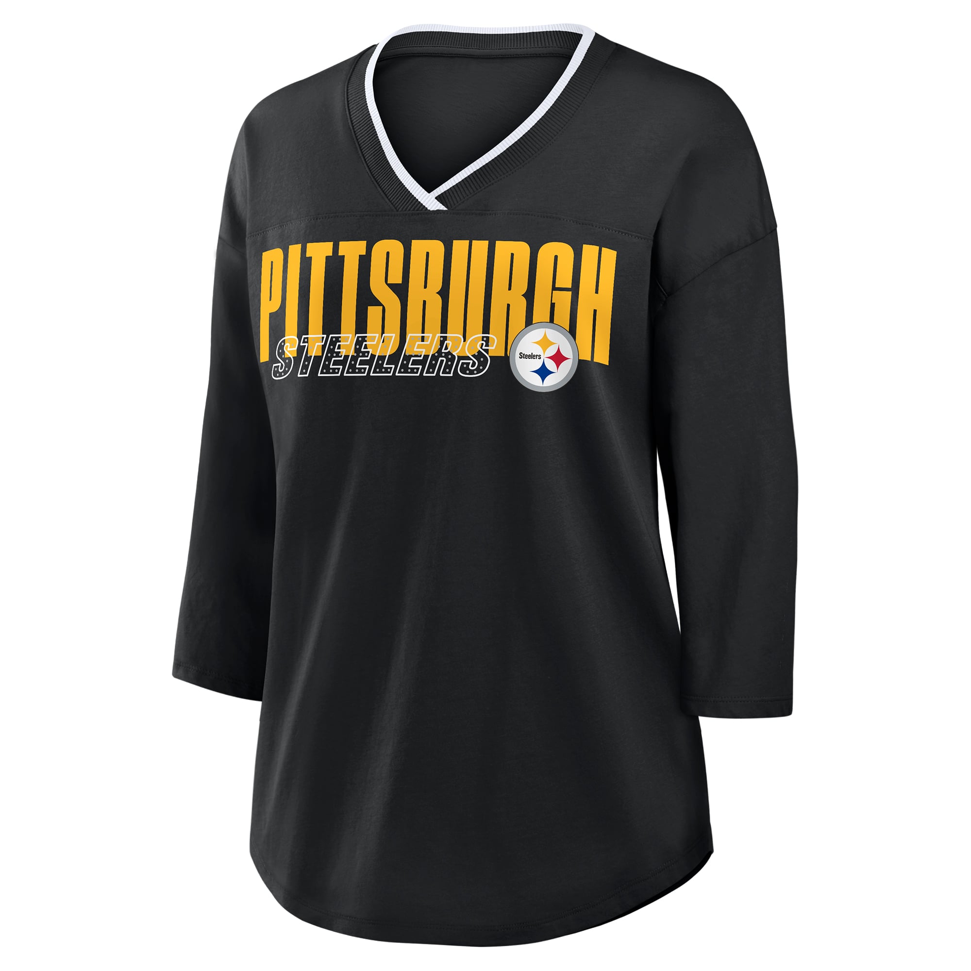 Women's Fanatics Black Pittsburgh Steelers Plus Deceptive Juke 3/4-Sleeve V-Neck T-Shirt