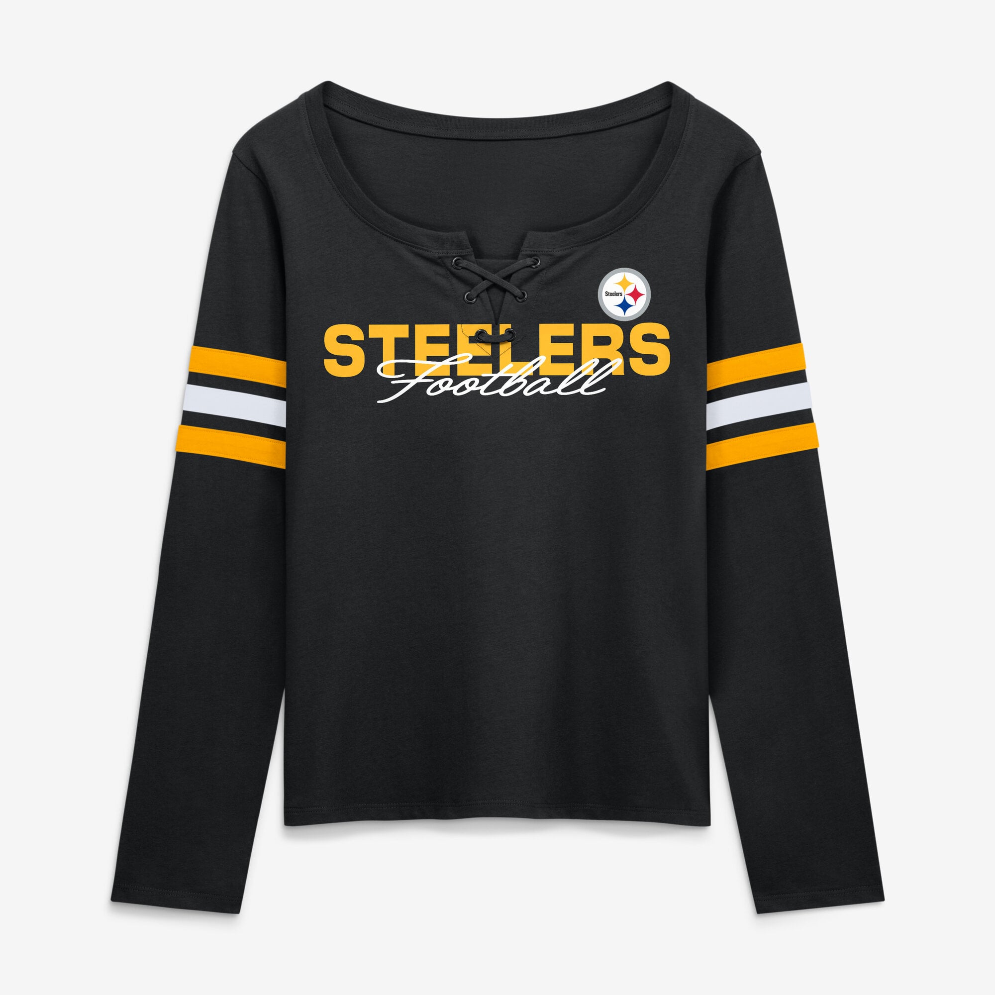 T-shirt à manches longues lacets Fanatics Black Pittsburgh Steelers pour femmes
