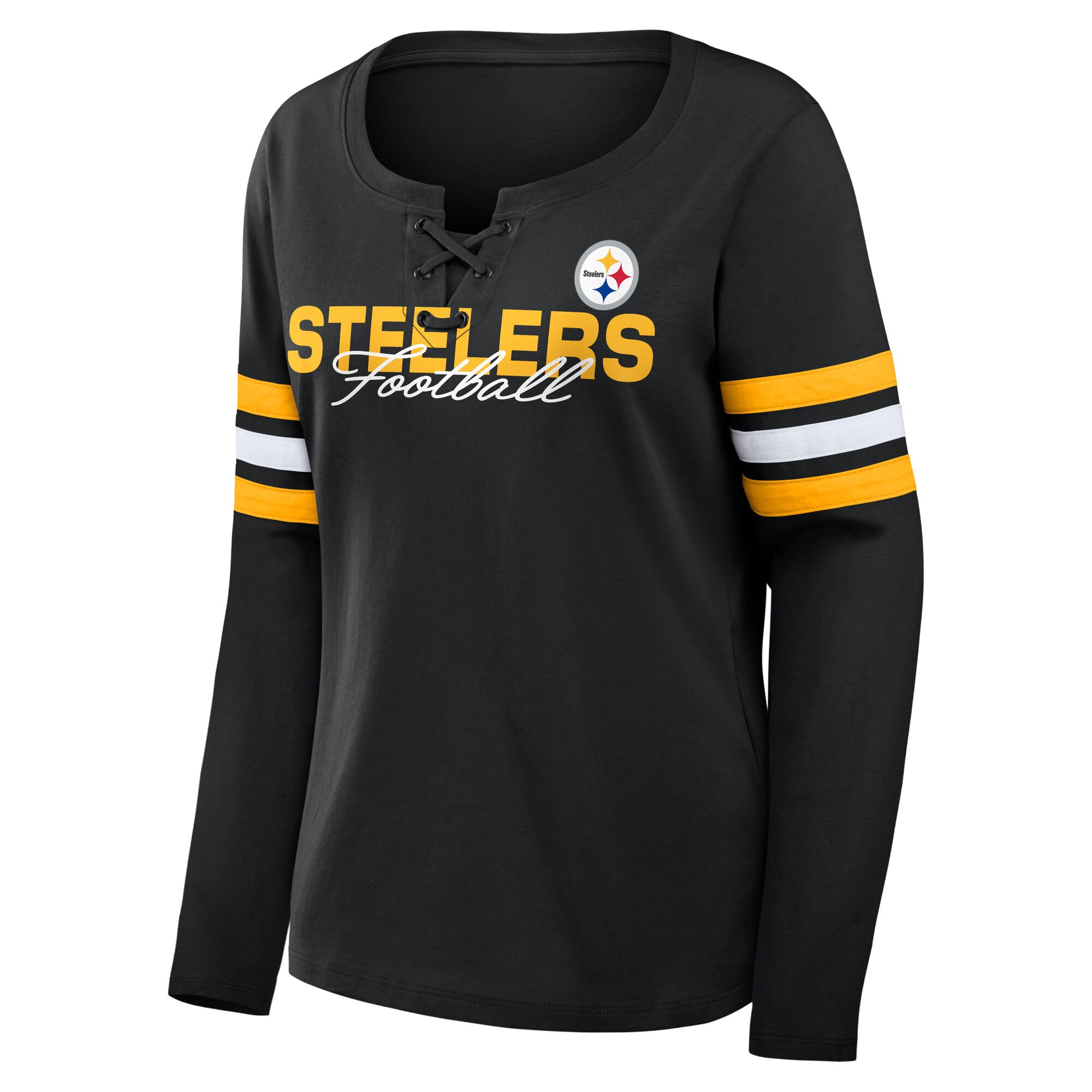 T-shirt à manches longues lacets Fanatics Black Pittsburgh Steelers pour femmes