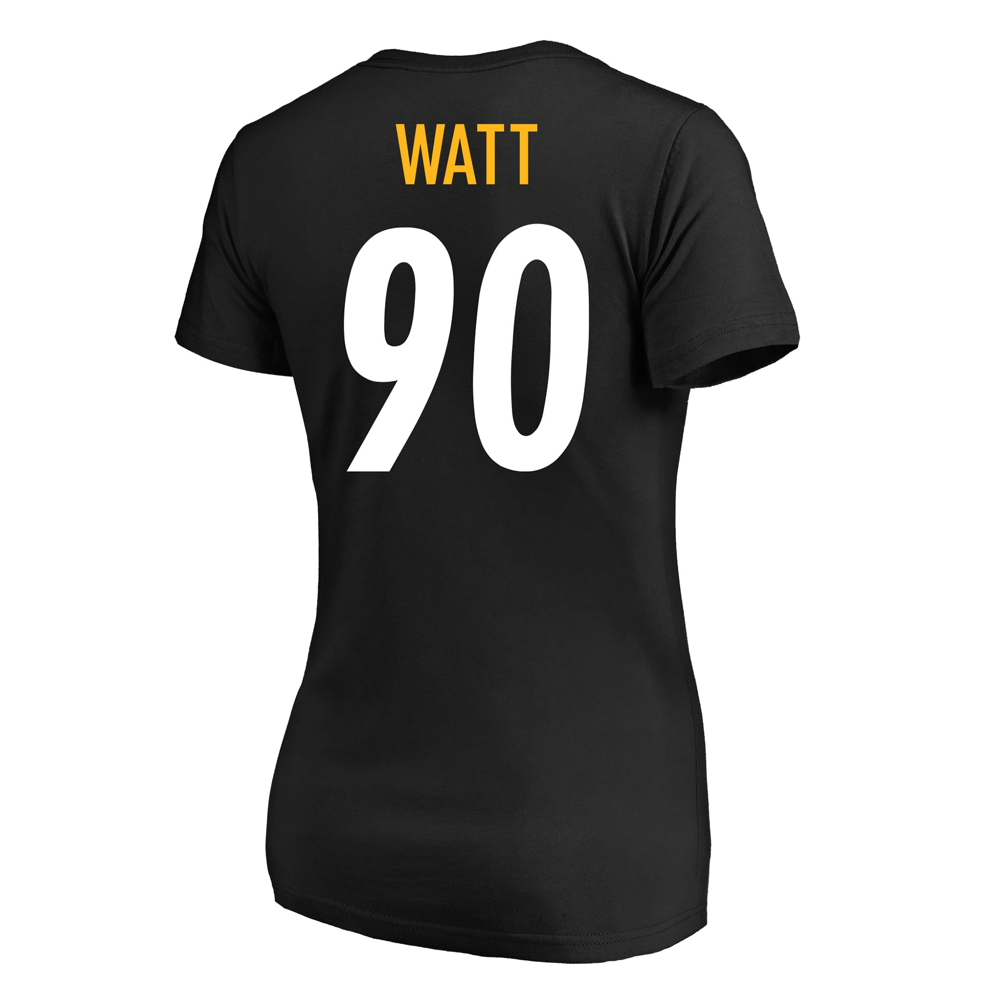 T-shirt à col en V noir Fanatics T.J. Watt Pittsburgh Steelers pour femmes, grandes tailles, nom et numéro