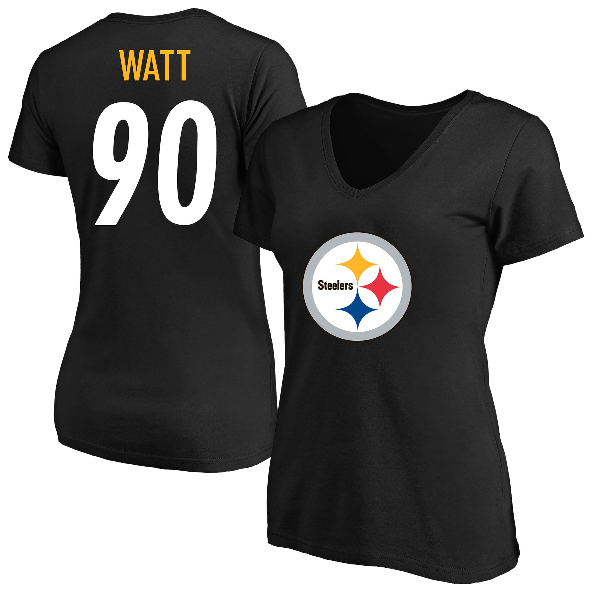Women's Fanatics T.J. Watt Black Pittsburgh Steelers Plus Name & Number V-Neck T-Shirt