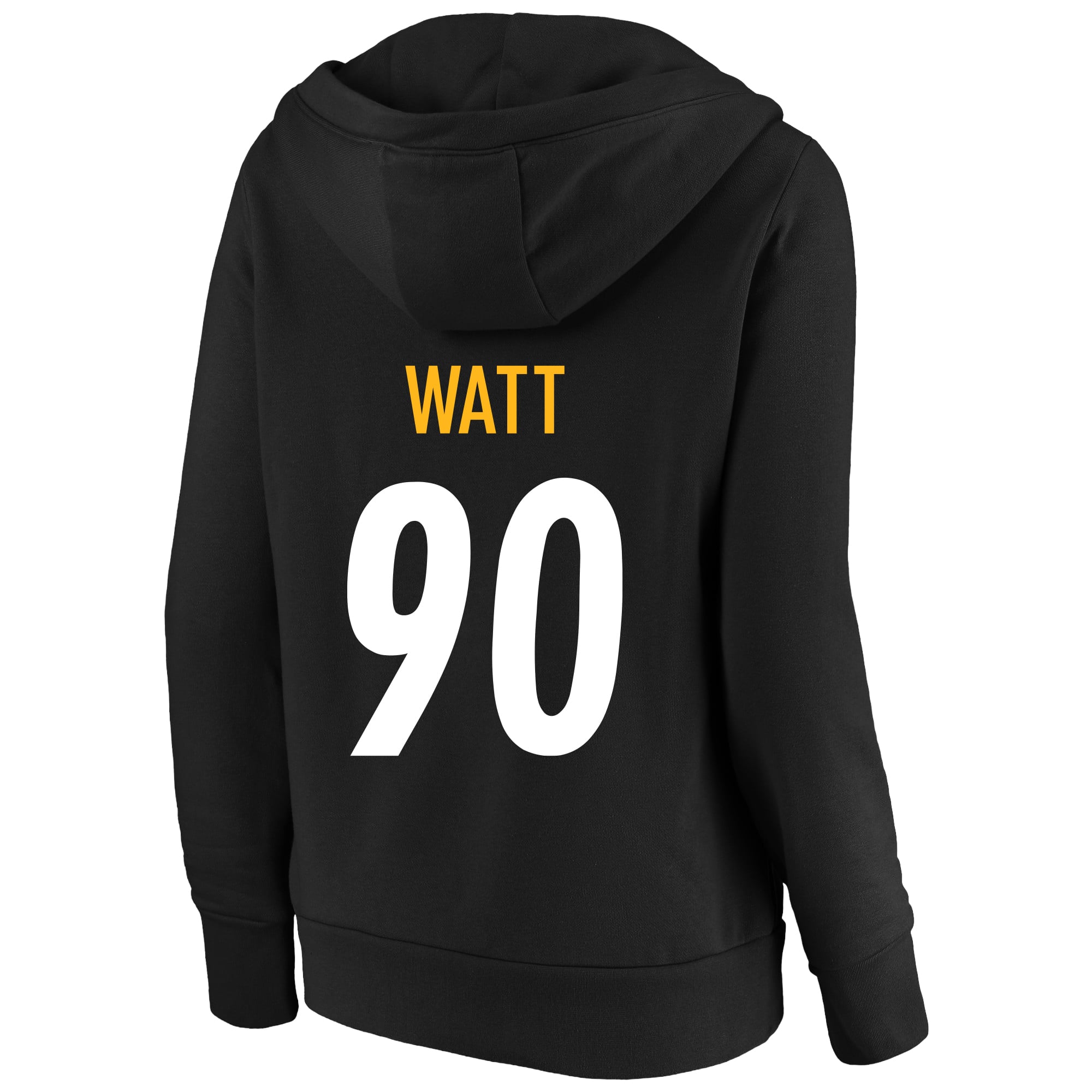 Women's Fanatics T.J. Watt Black Pittsburgh Steelers Plus Player Name & Number Notch Neck Hoodie
