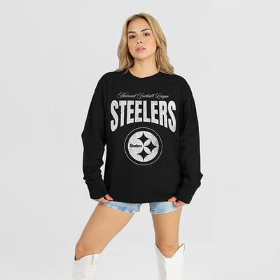 Pittsburgh Steelers Gameday Couture Women's Bold Ambition Oversized Long Sleeve T-Shirt - Black