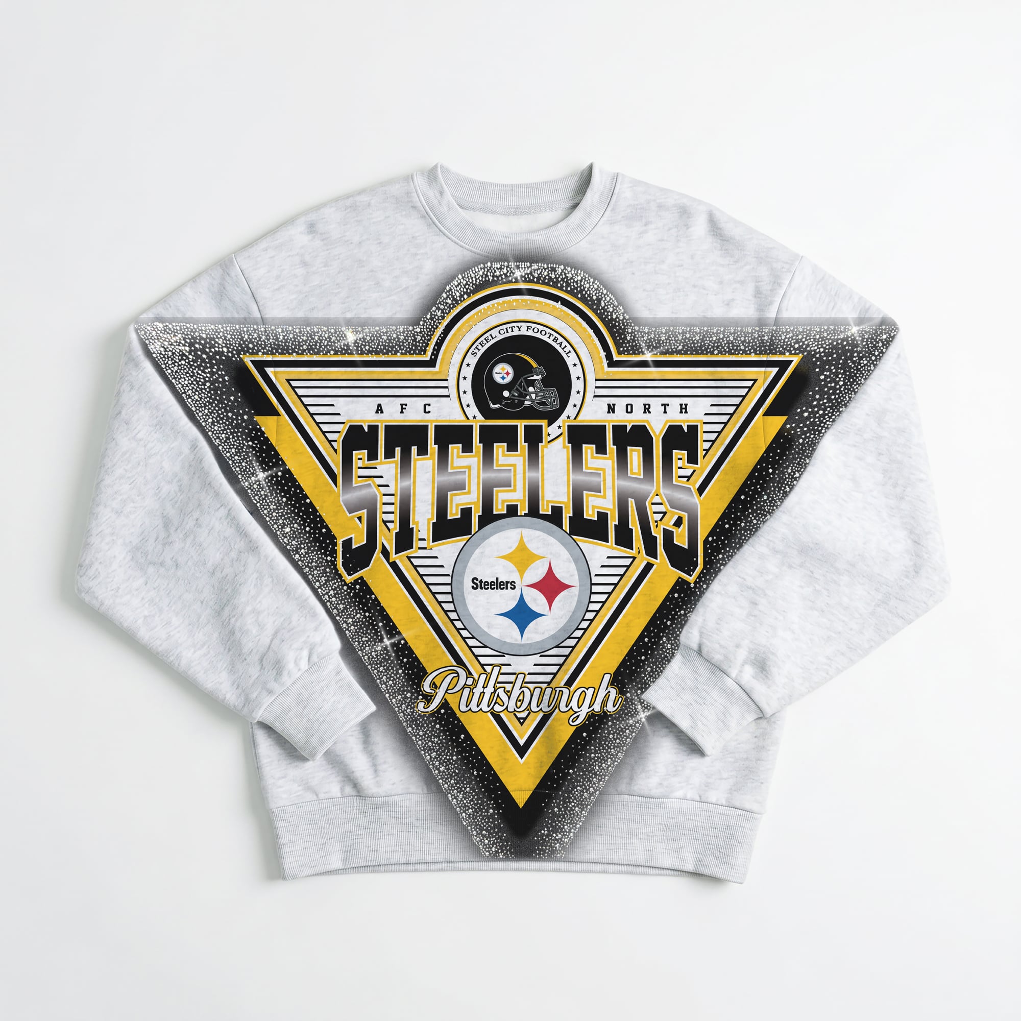 Sweat-shirt oversize en polaire pour femme, gris chiné, Pittsburgh Steelers, orné de strass, collection Gameday Couture.