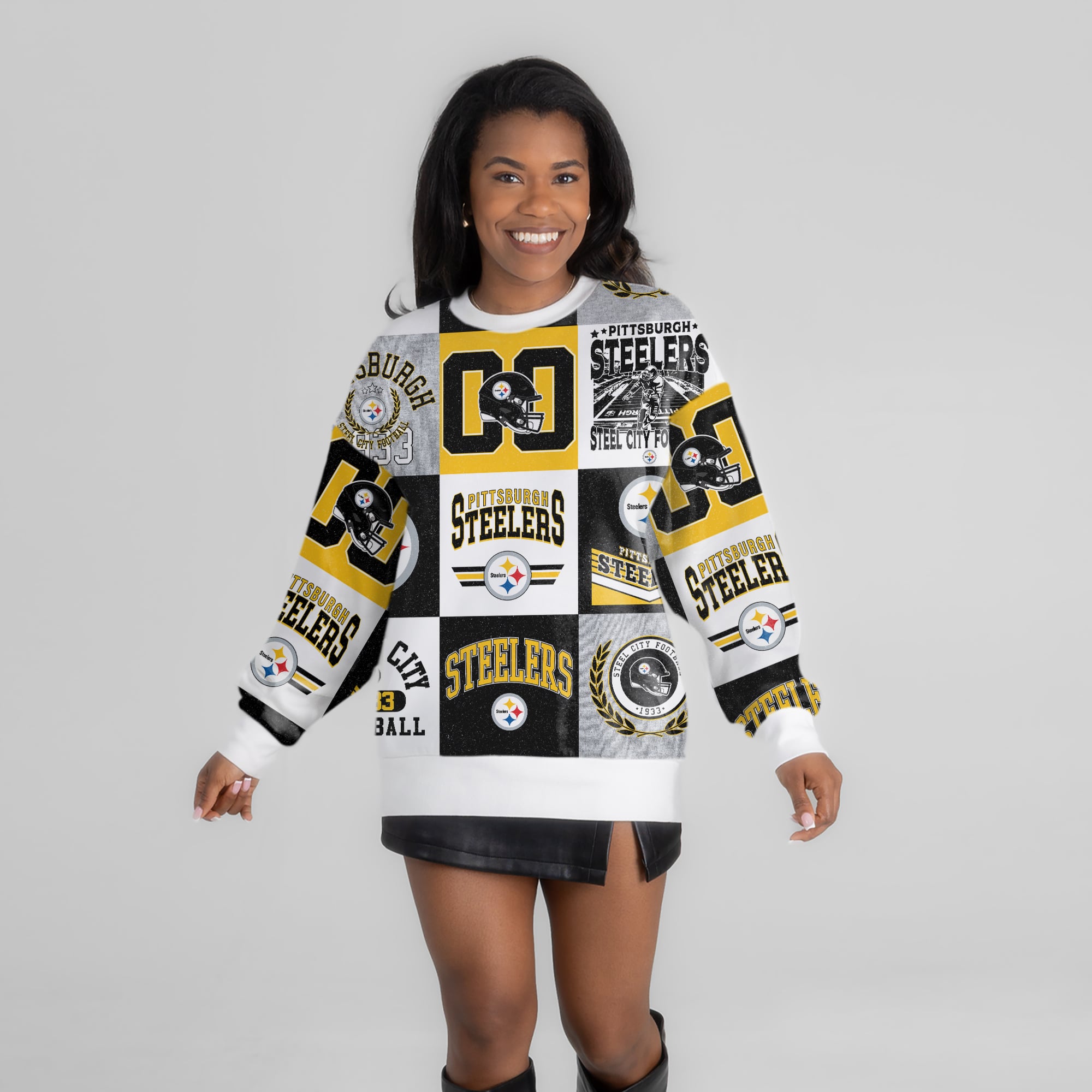 Women's Gameday Couture White Pittsburgh Steelers Highlight Reel Repeat Premium Fleece Sweatshirt