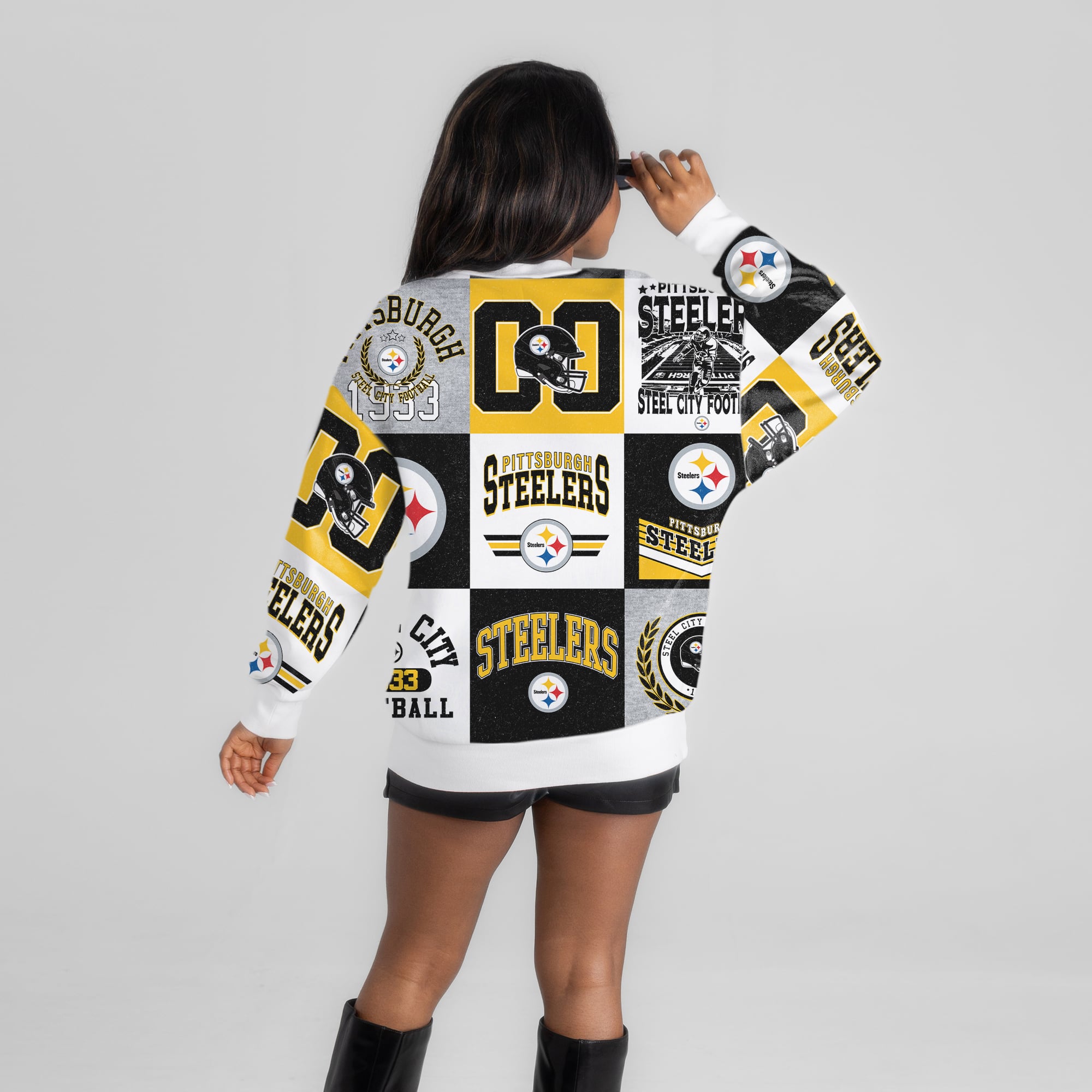 Women's Gameday Couture White Pittsburgh Steelers Highlight Reel Repeat Premium Fleece Sweatshirt