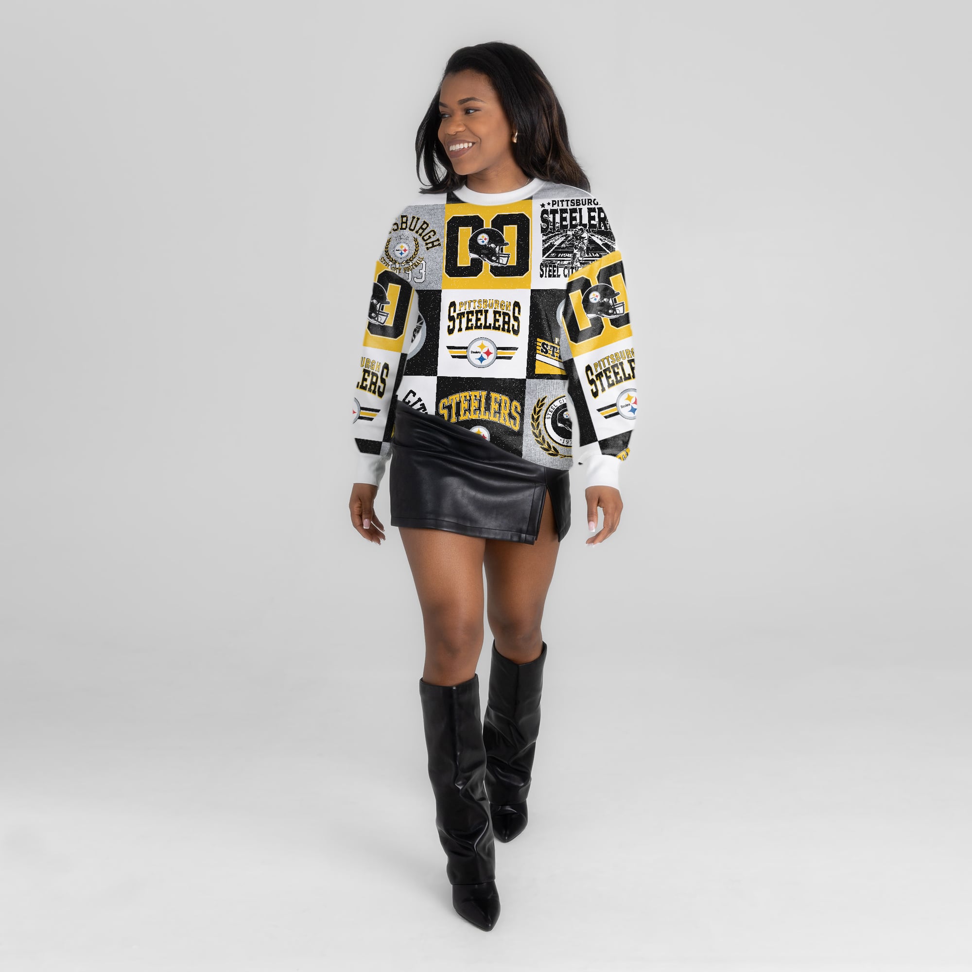 Women's Gameday Couture White Pittsburgh Steelers Highlight Reel Repeat Premium Fleece Sweatshirt