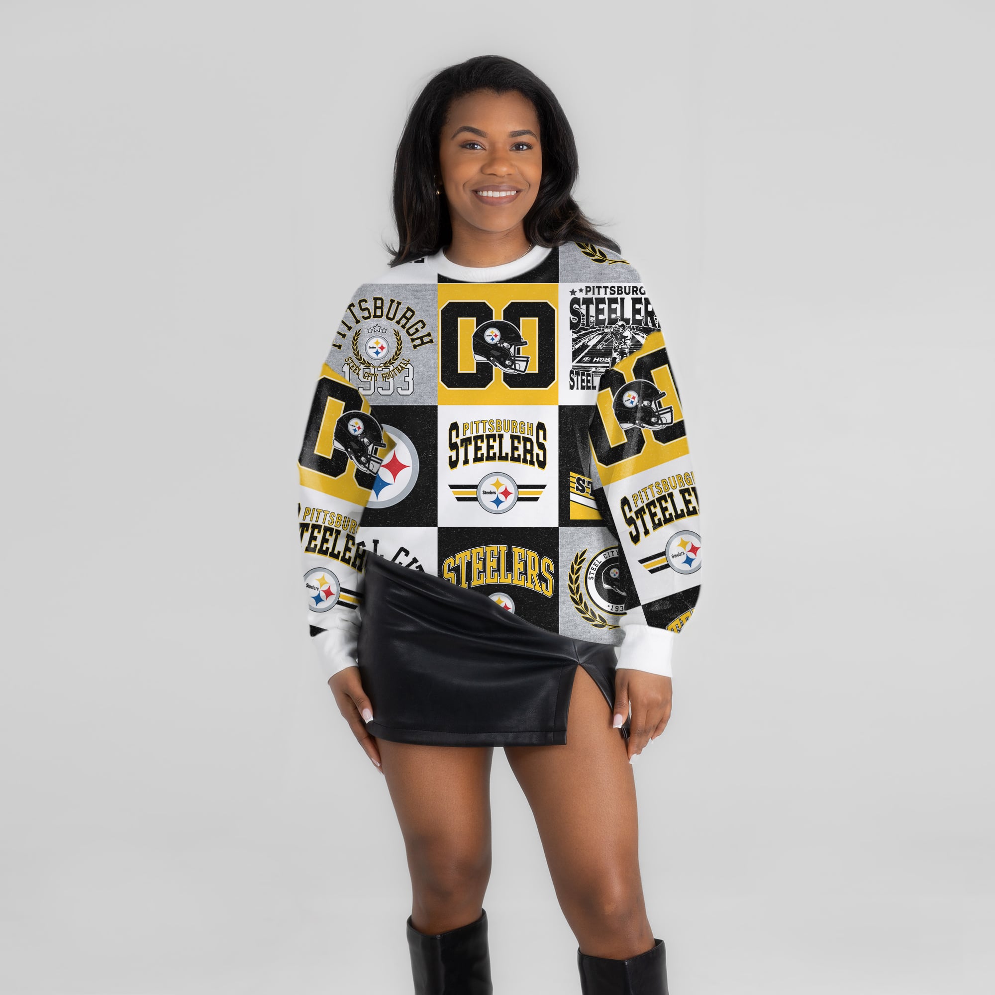 Women's Gameday Couture White Pittsburgh Steelers Highlight Reel Repeat Premium Fleece Sweatshirt