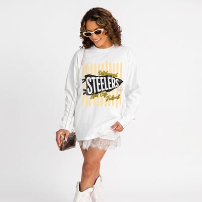 Pittsburgh Steelers Gameday Couture Women's Rally Stripe Oversized Long Sleeve T-Shirt - White