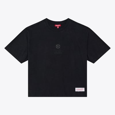 Pittsburgh Steelers Mitchell & Ness Women's Core Essentials Micro Logo Boxy Crop T-Shirt - Black
