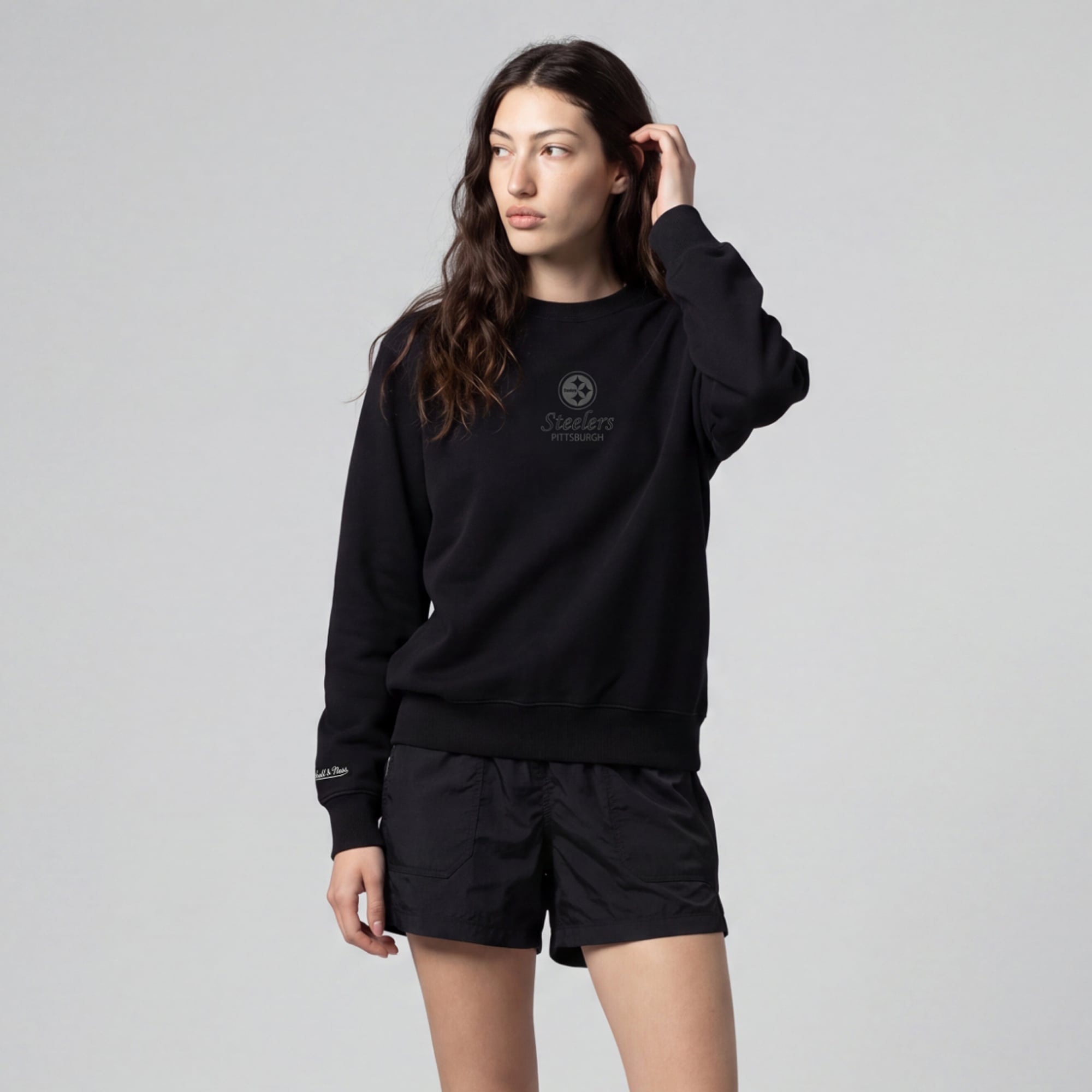 Women's Mitchell & Ness Pittsburgh Steelers Core Essentials Micro Logo Fleece Sweatshirt