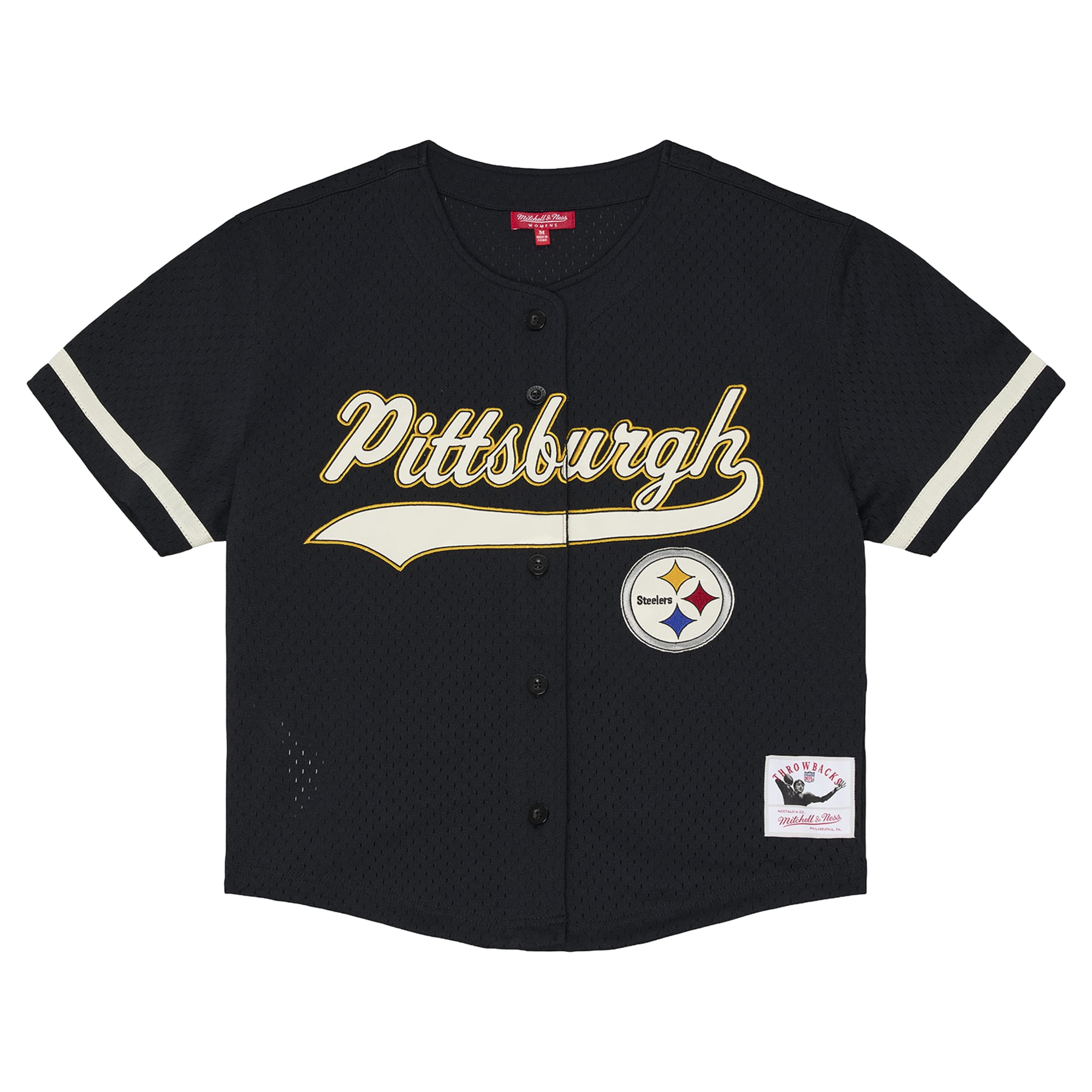 Women's Mitchell & Ness Black Pittsburgh Steelers Plus Retro Roots Baseball Jersey