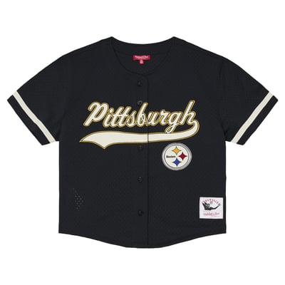 Pittsburgh Steelers Mitchell & Ness Women's Plus Size Retro Roots Baseball Jersey - Black