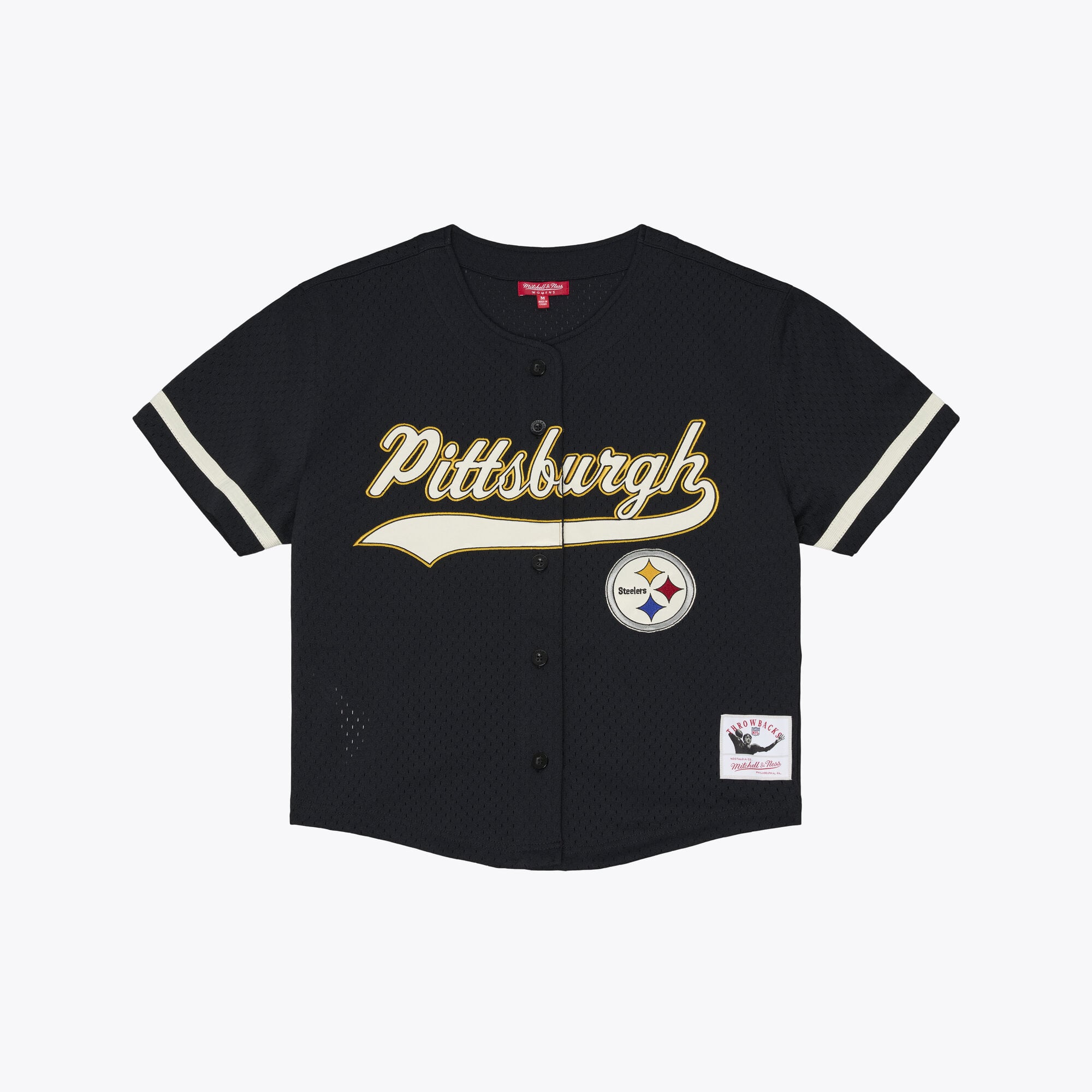 Women's Mitchell & Ness Black Pittsburgh Steelers Retro Roots Baseball Jersey