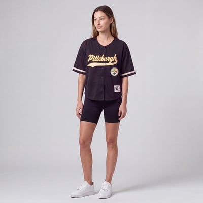 Pittsburgh Steelers Mitchell & Ness Women's Retro Roots Baseball Jersey - Black
