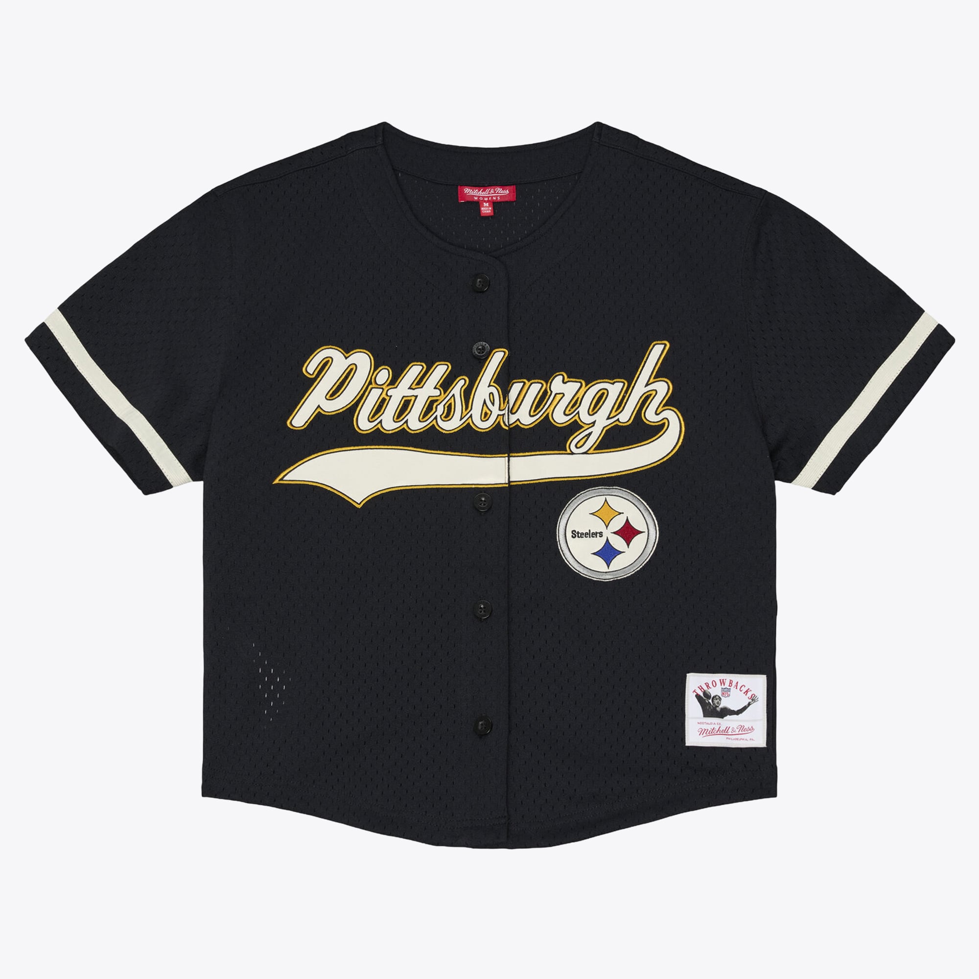 Maillot de baseball rétro Roots noir Mitchell & Ness Pittsburgh Steelers pour femmes